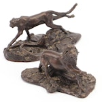 The Franklin Mint "Cheetah" and "Lion" Cast Bronze Figures After Pollani