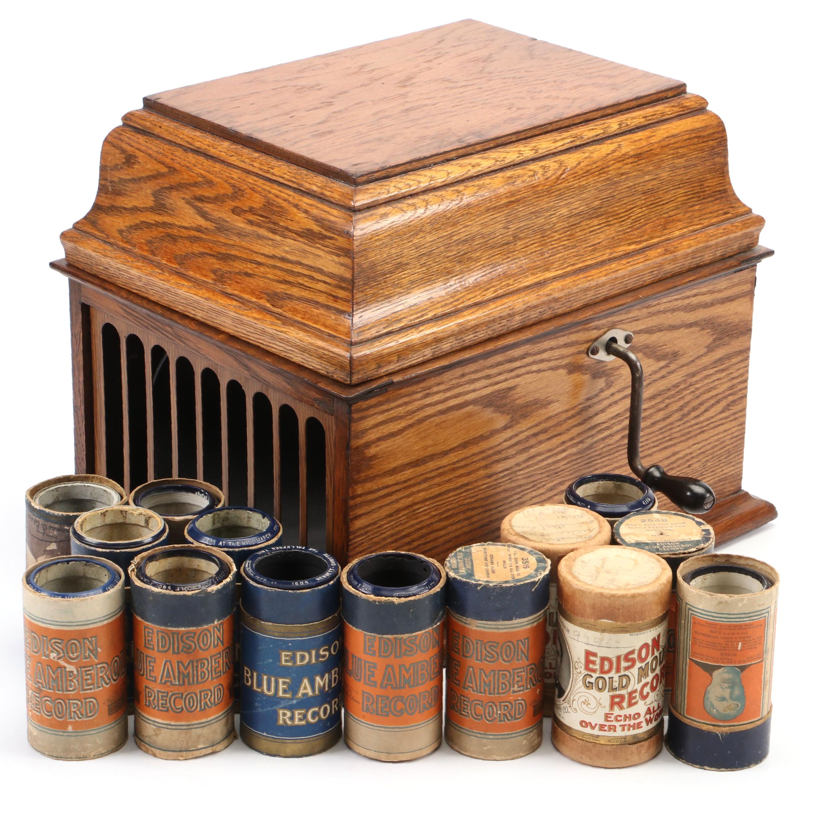 Edison Amberola Model 30 Cylinder Phonograph and Cylinder Records