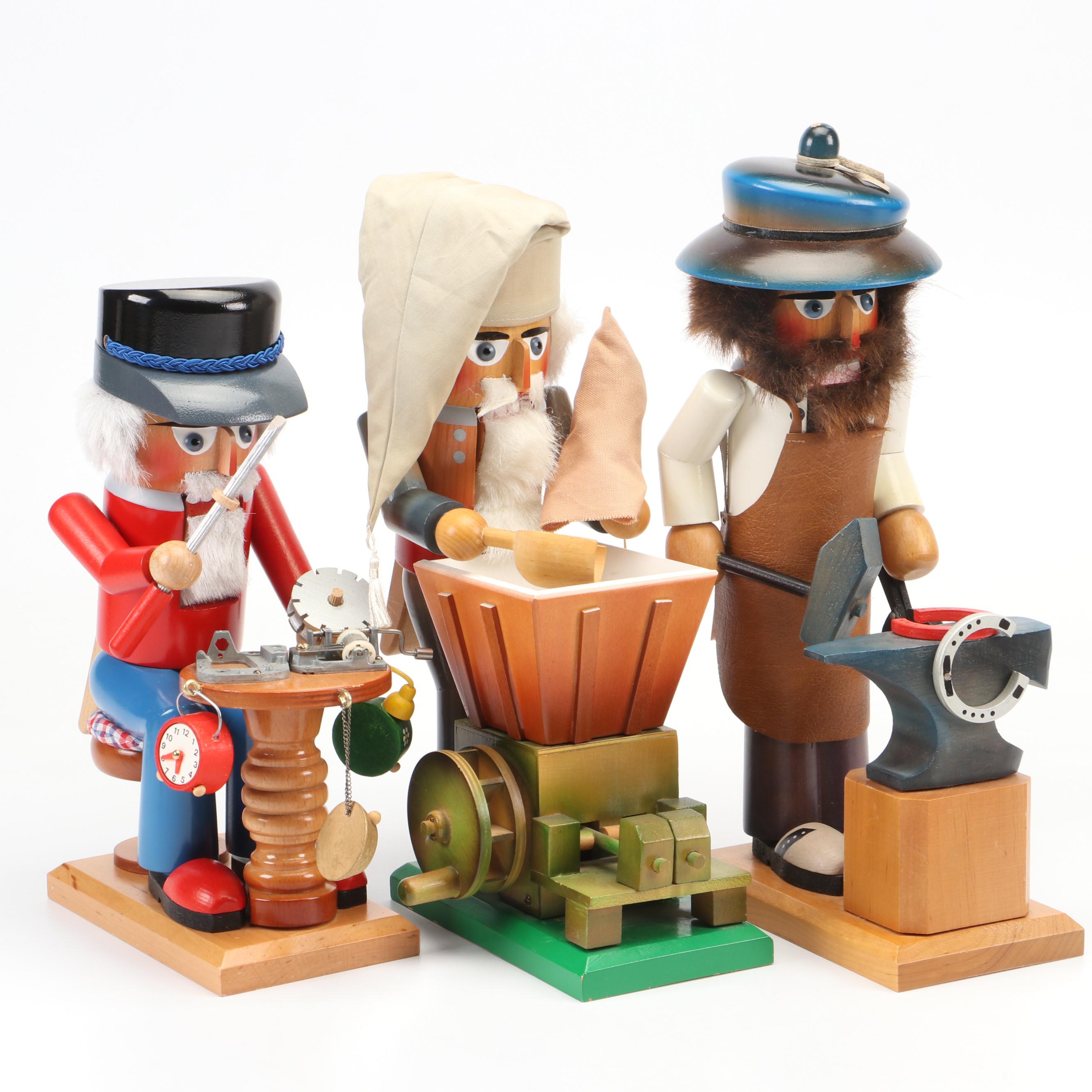 Steinbach Miller, Clock Maker, and Blacksmith Handcrafted Wooden Nutcrackers