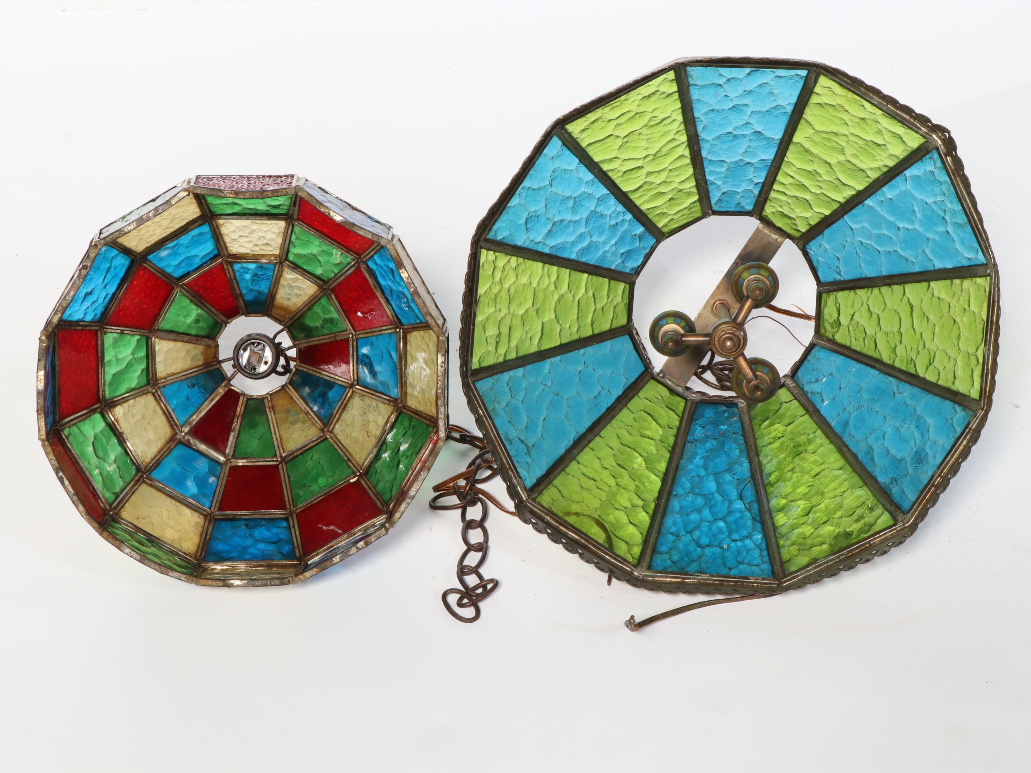 Textured Glass Panel Pendant Light and Stained Glass Pendant Light