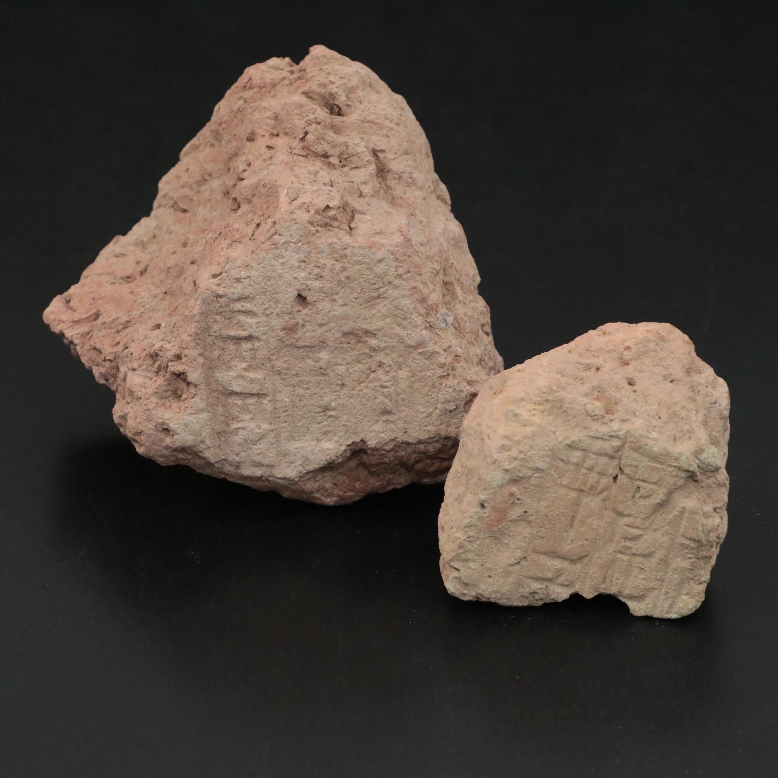 Ancient Cuneiform-Stamped Dried Clay Fragments