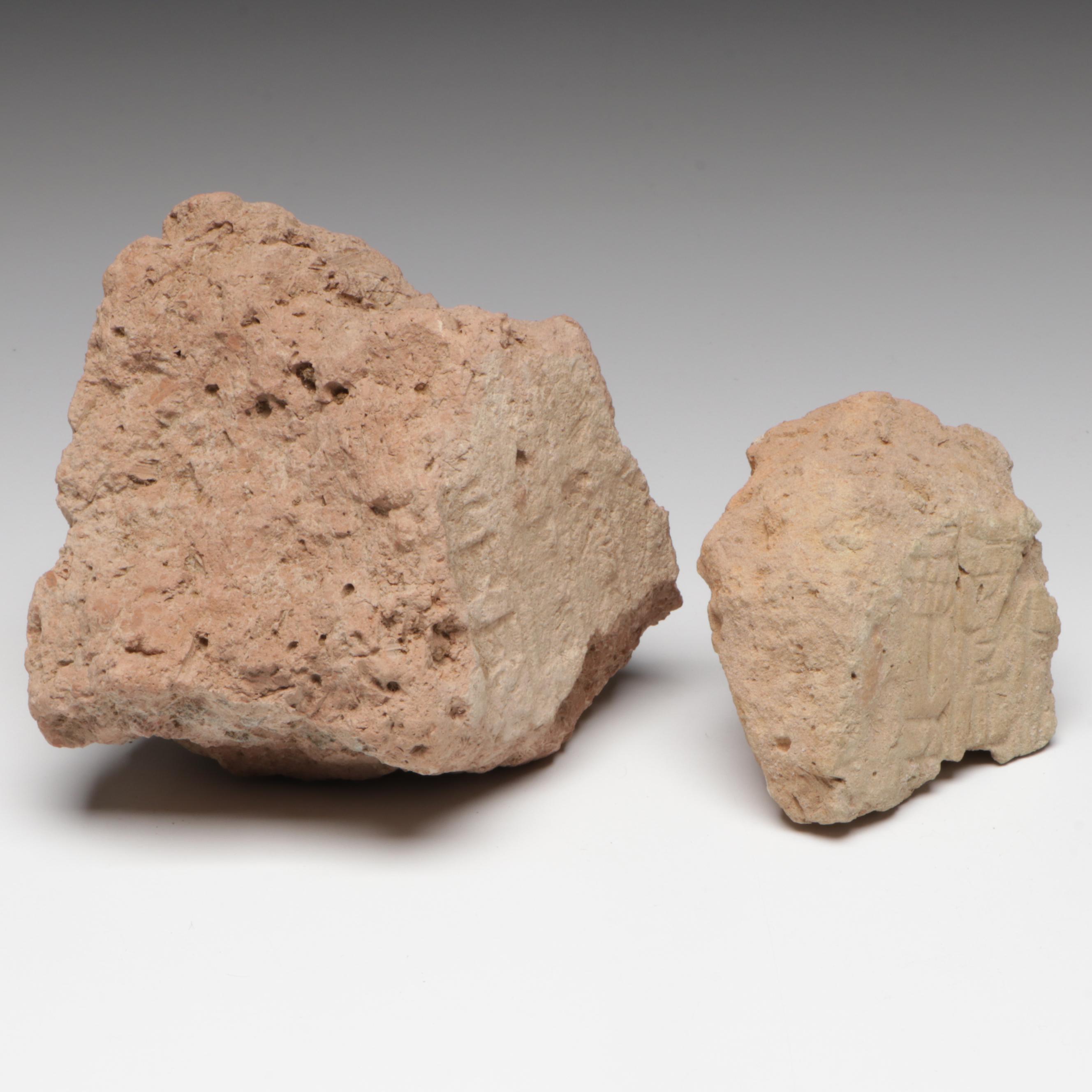 Ancient Cuneiform-Stamped Dried Clay Fragments