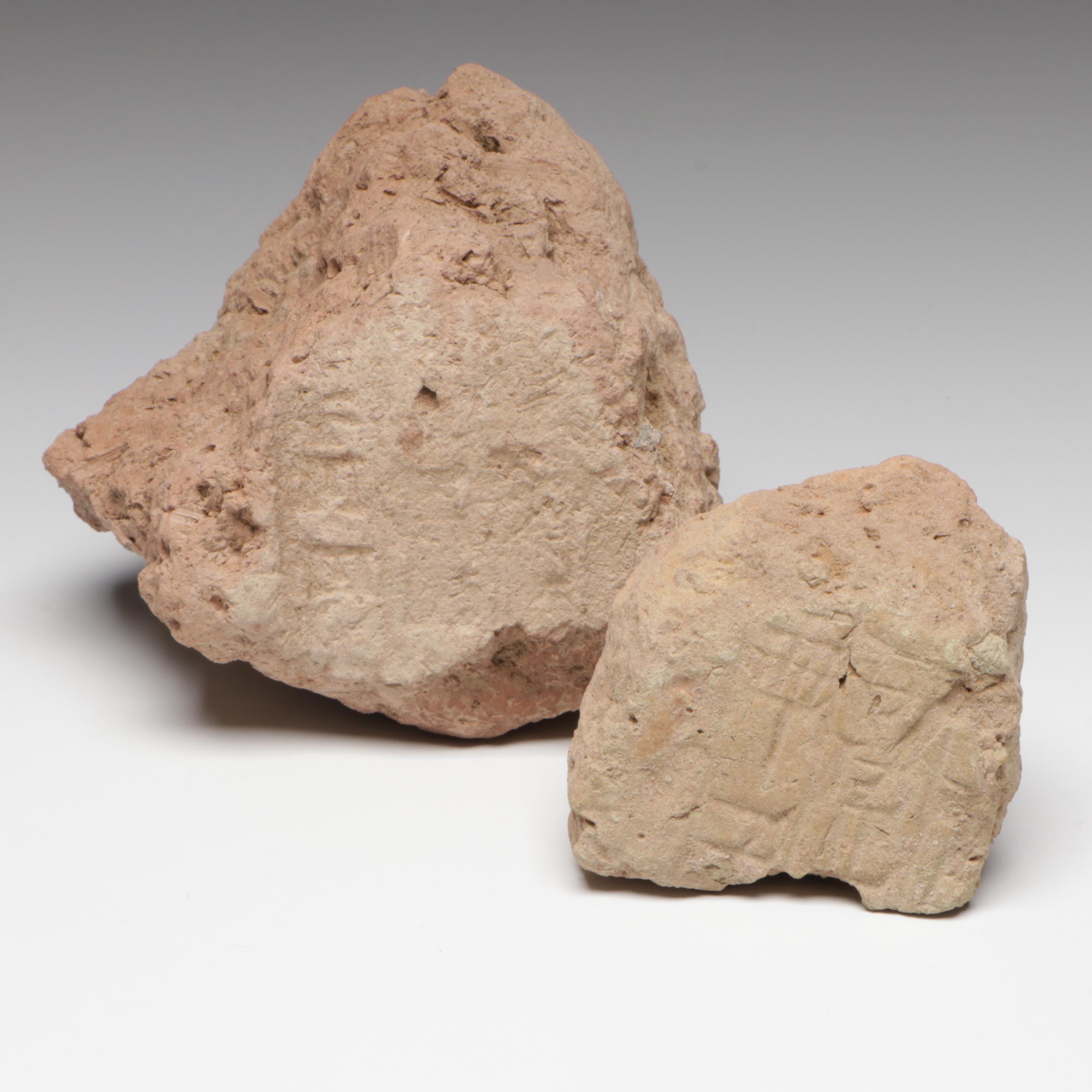 Ancient Cuneiform-Stamped Dried Clay Fragments