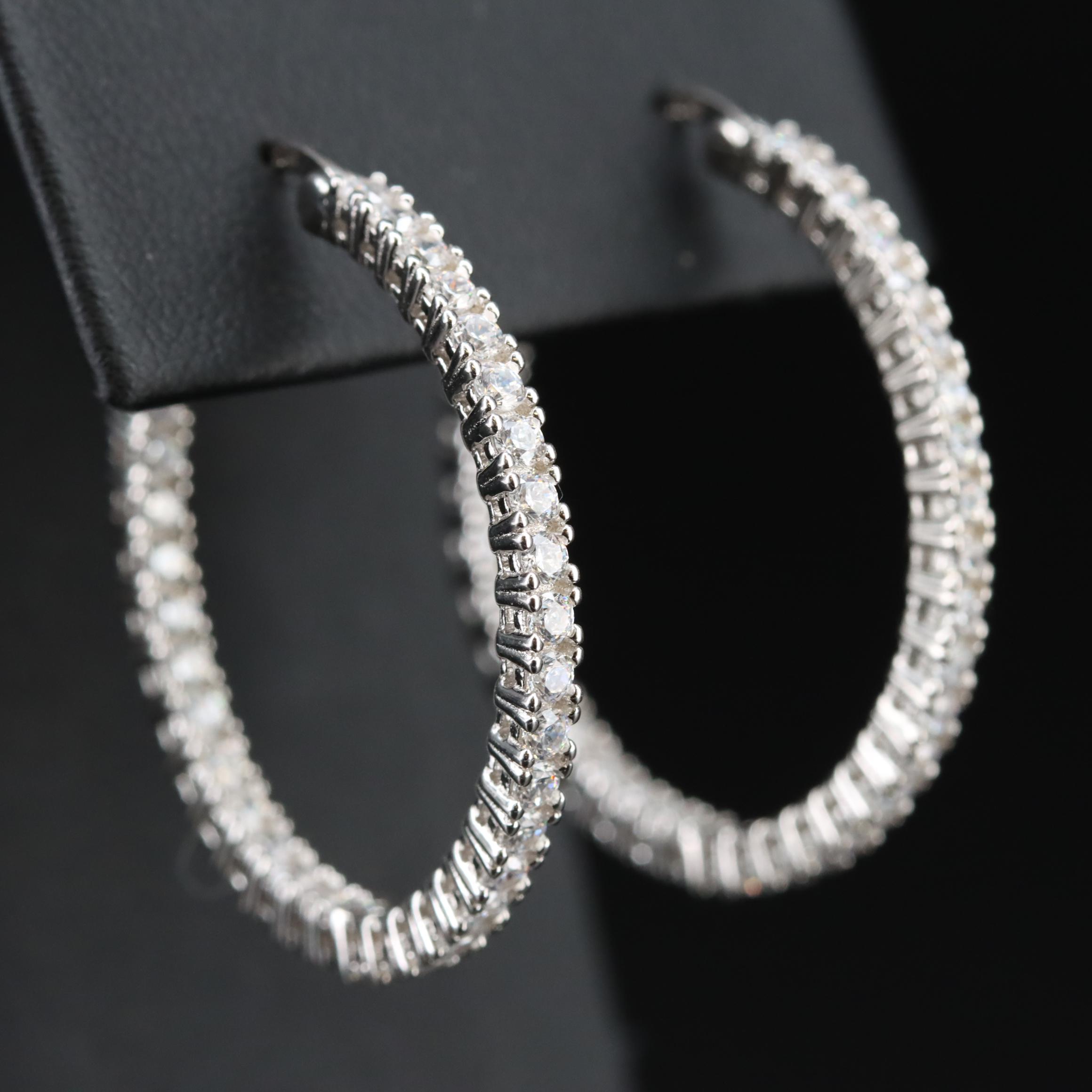 30mm Cubic Zirconia Inside-Out Hoop Earrings In Sterling Silver