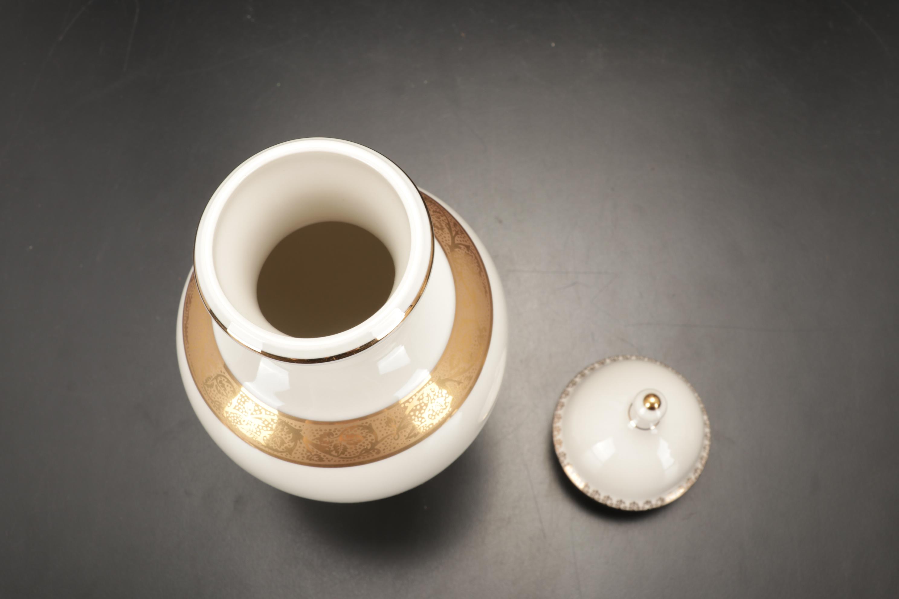 Chinoiserie Jars and Vase In Classic Ivory & Gold, Made For Ethan Allen