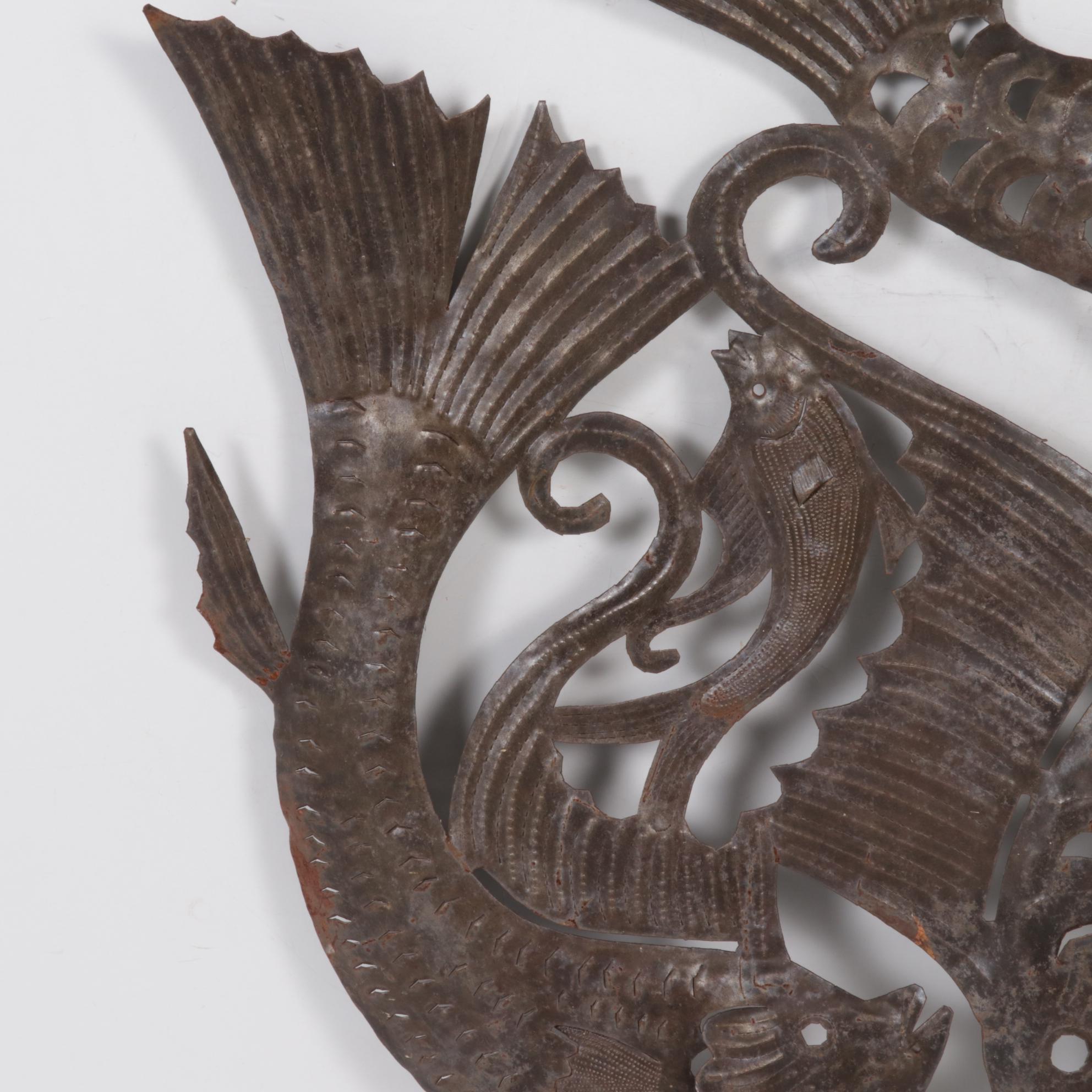 Julio Balan Haitian Metal Relief Sculpture of Swimming Fish