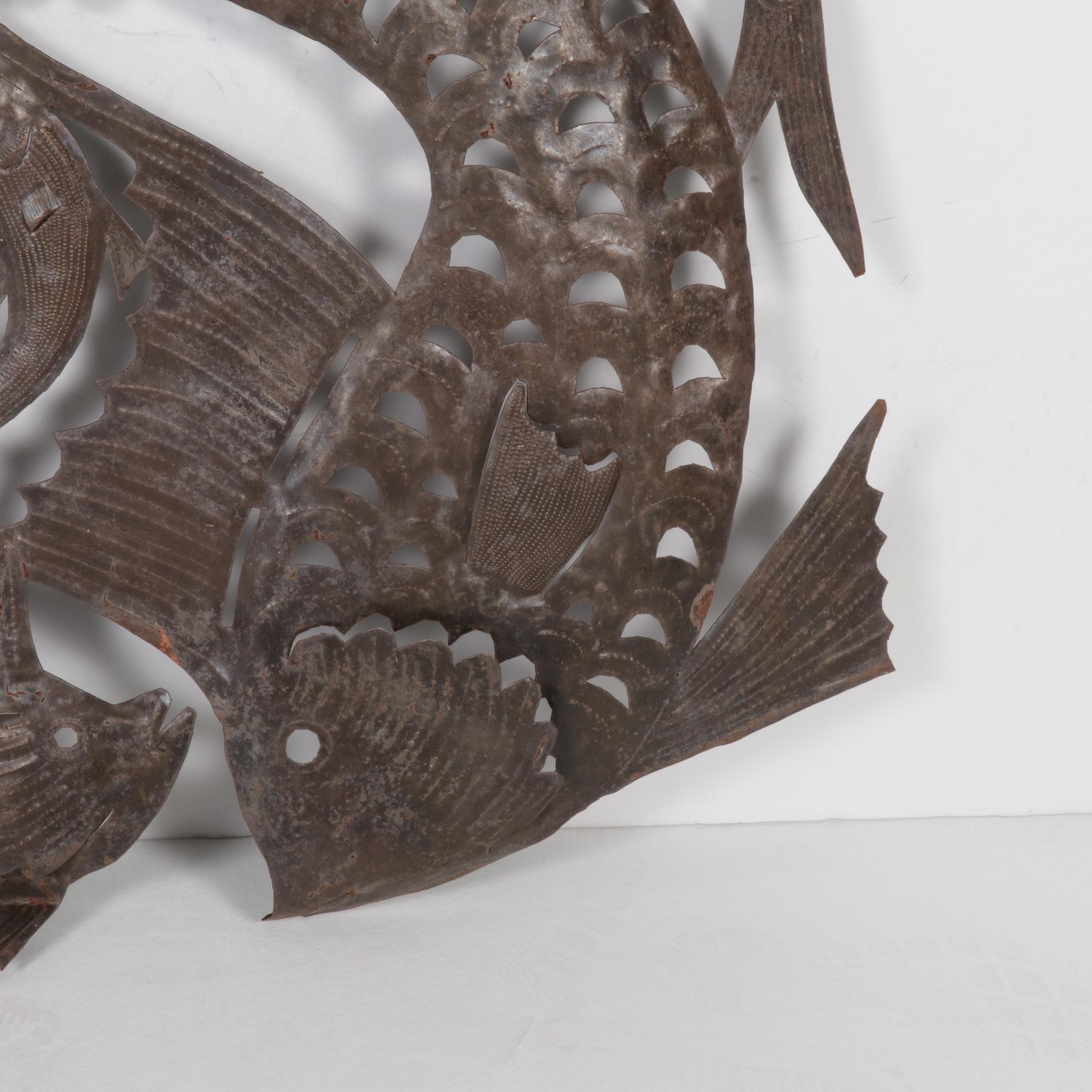 Julio Balan Haitian Metal Relief Sculpture of Swimming Fish