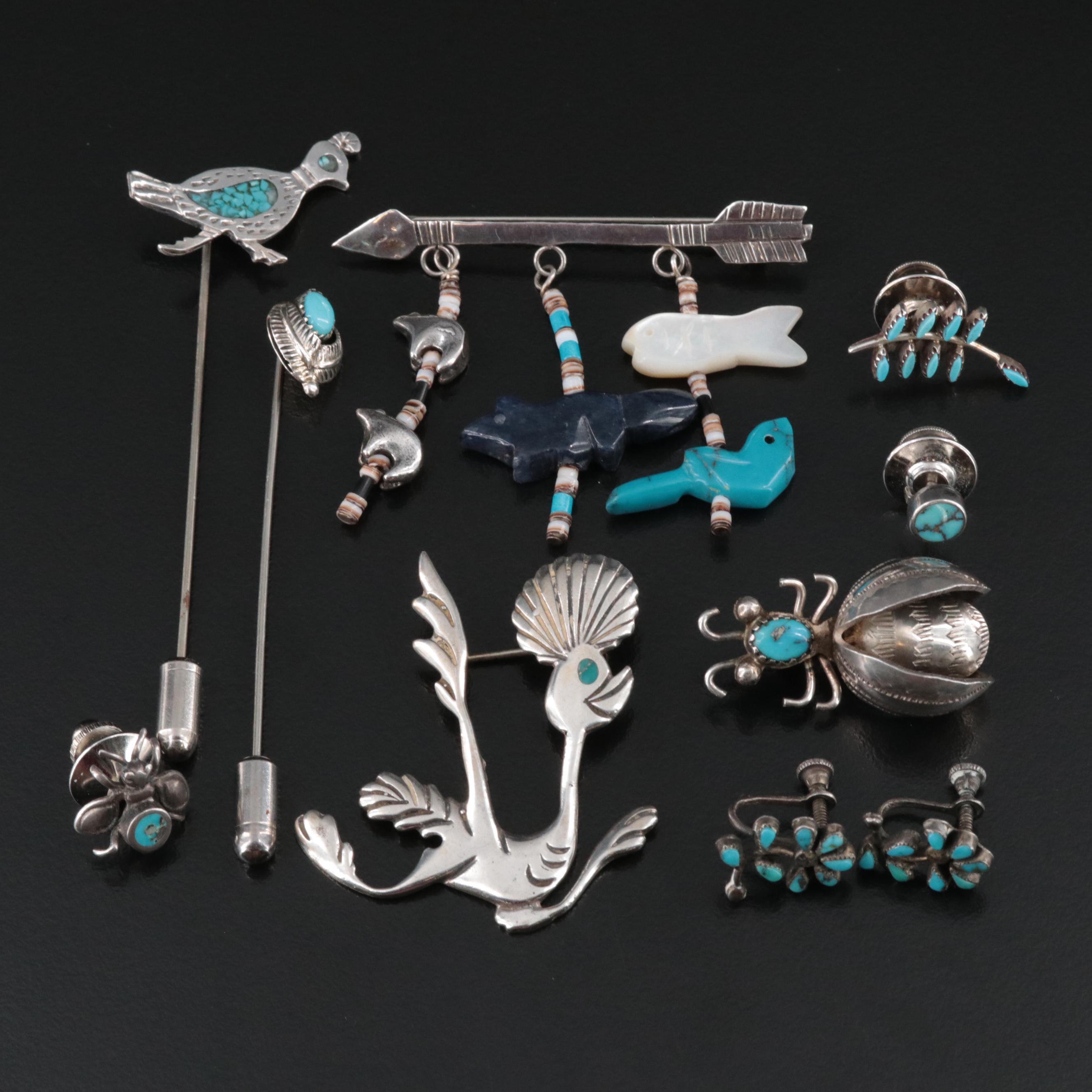 Southwestern Sterling Jewelry Including Turquoise and Mother-of-Pearl