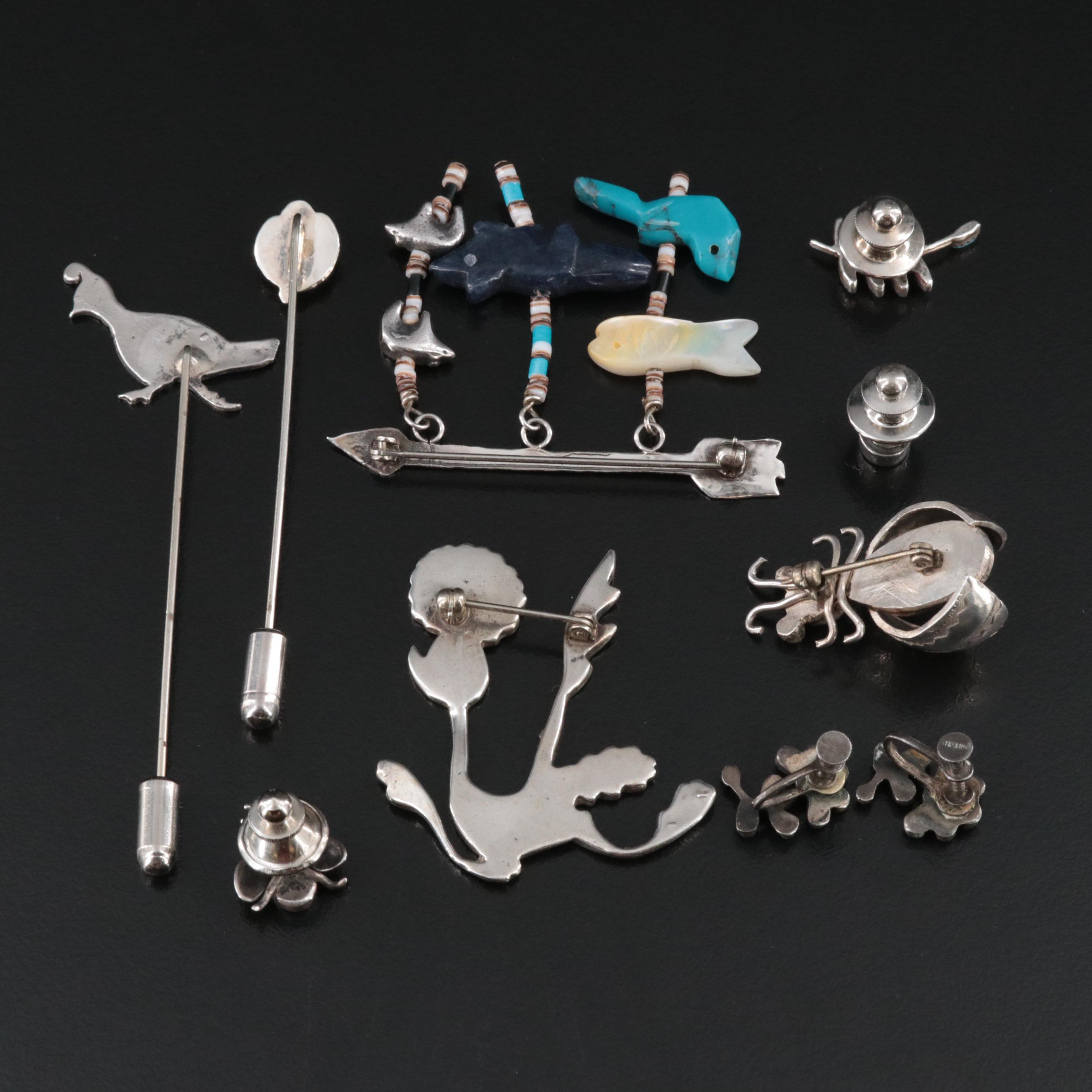 Southwestern Sterling Jewelry Including Turquoise and Mother-of-Pearl