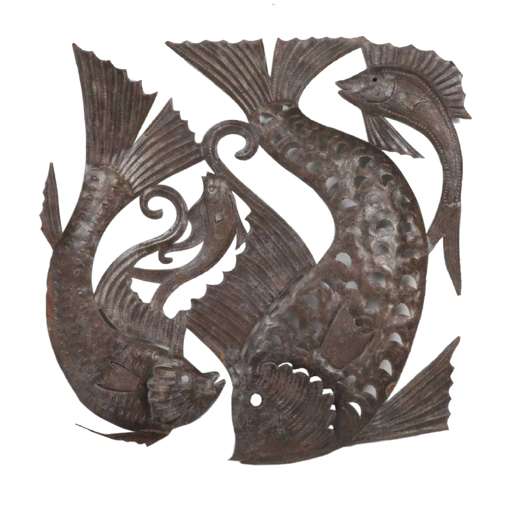 Julio Balan Haitian Metal Relief Sculpture of Swimming Fish