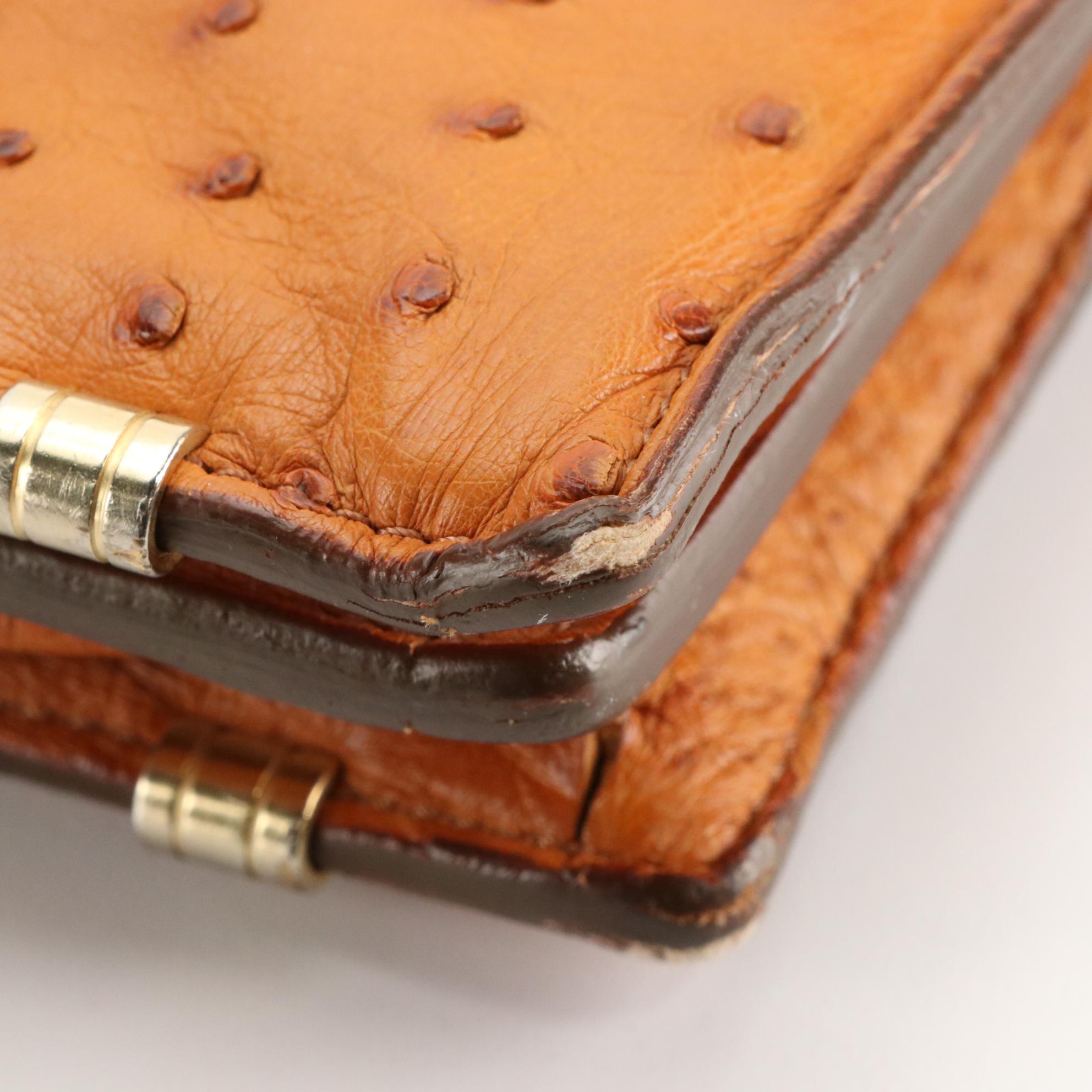 Scully & Scully Cognac Ostrich Skin Leather Two-Compartment Briefcase