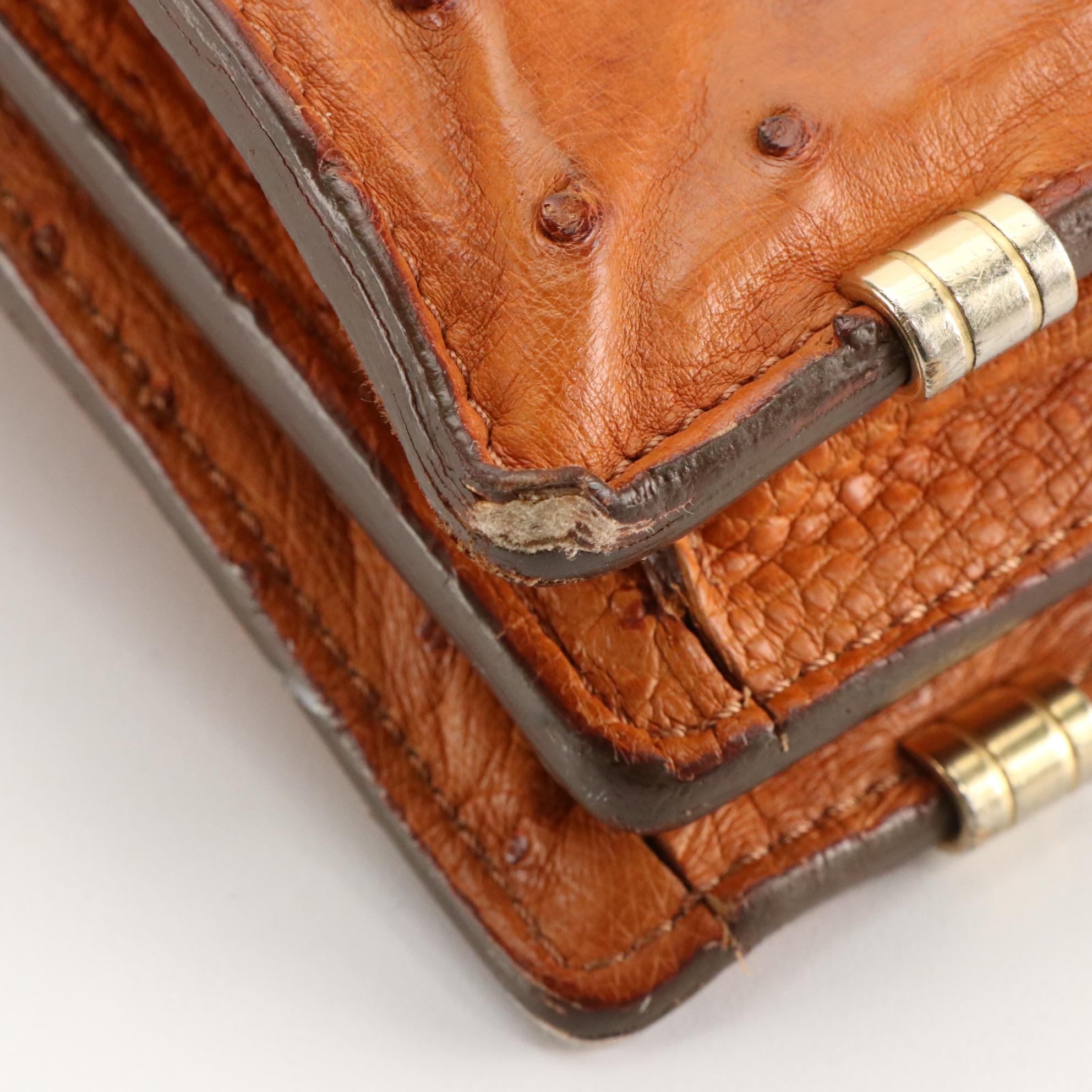Scully & Scully Cognac Ostrich Skin Leather Two-Compartment Briefcase