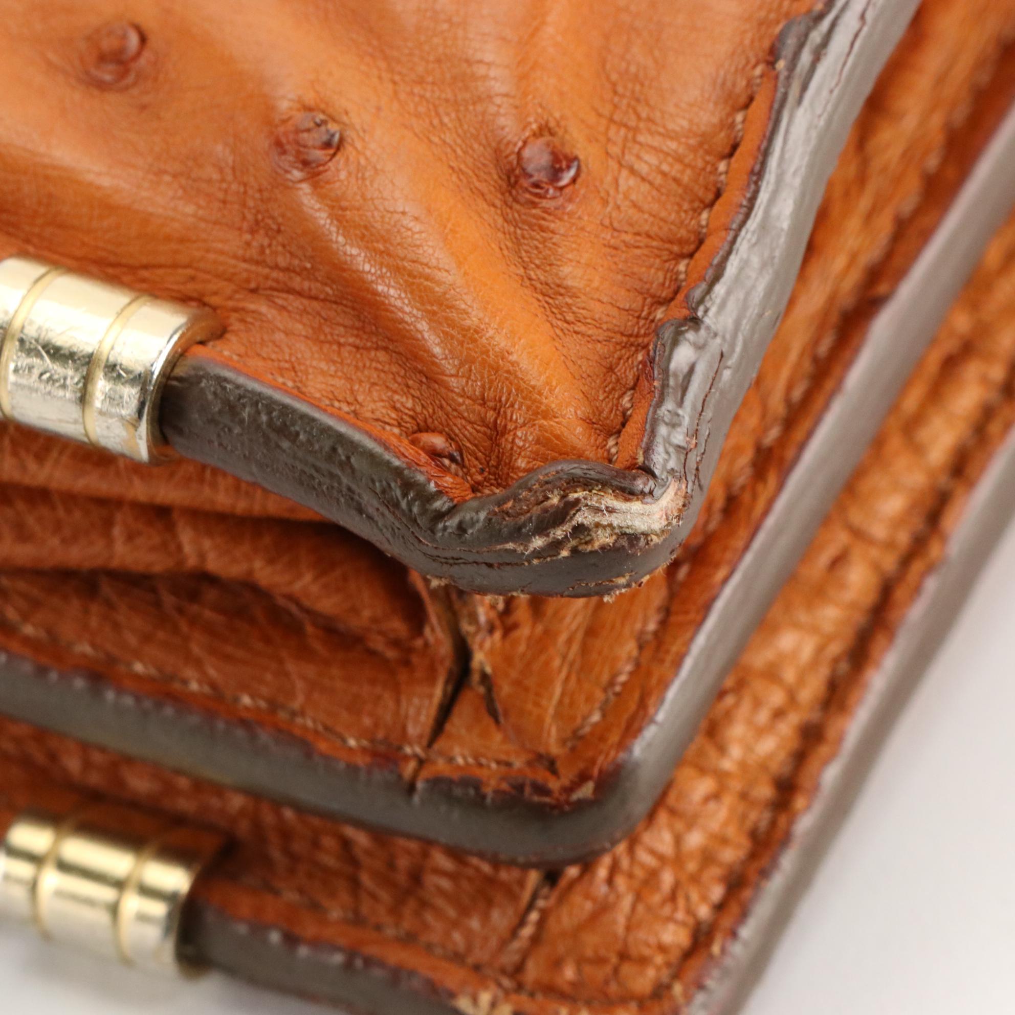 Scully & Scully Cognac Ostrich Skin Leather Two-Compartment Briefcase