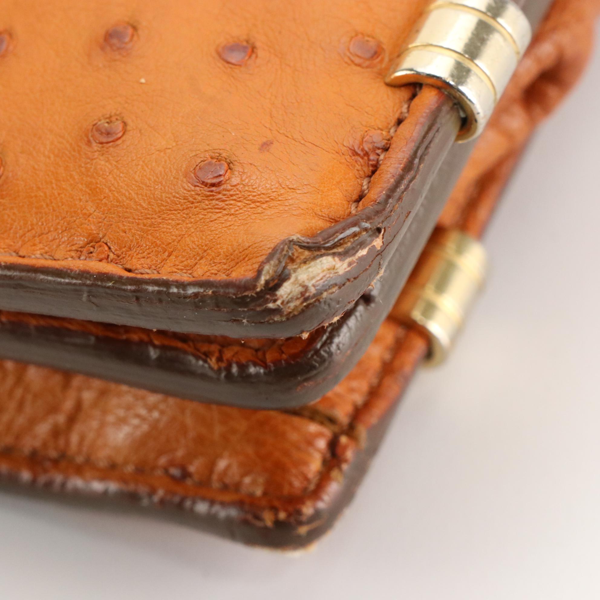 Scully & Scully Cognac Ostrich Skin Leather Two-Compartment Briefcase