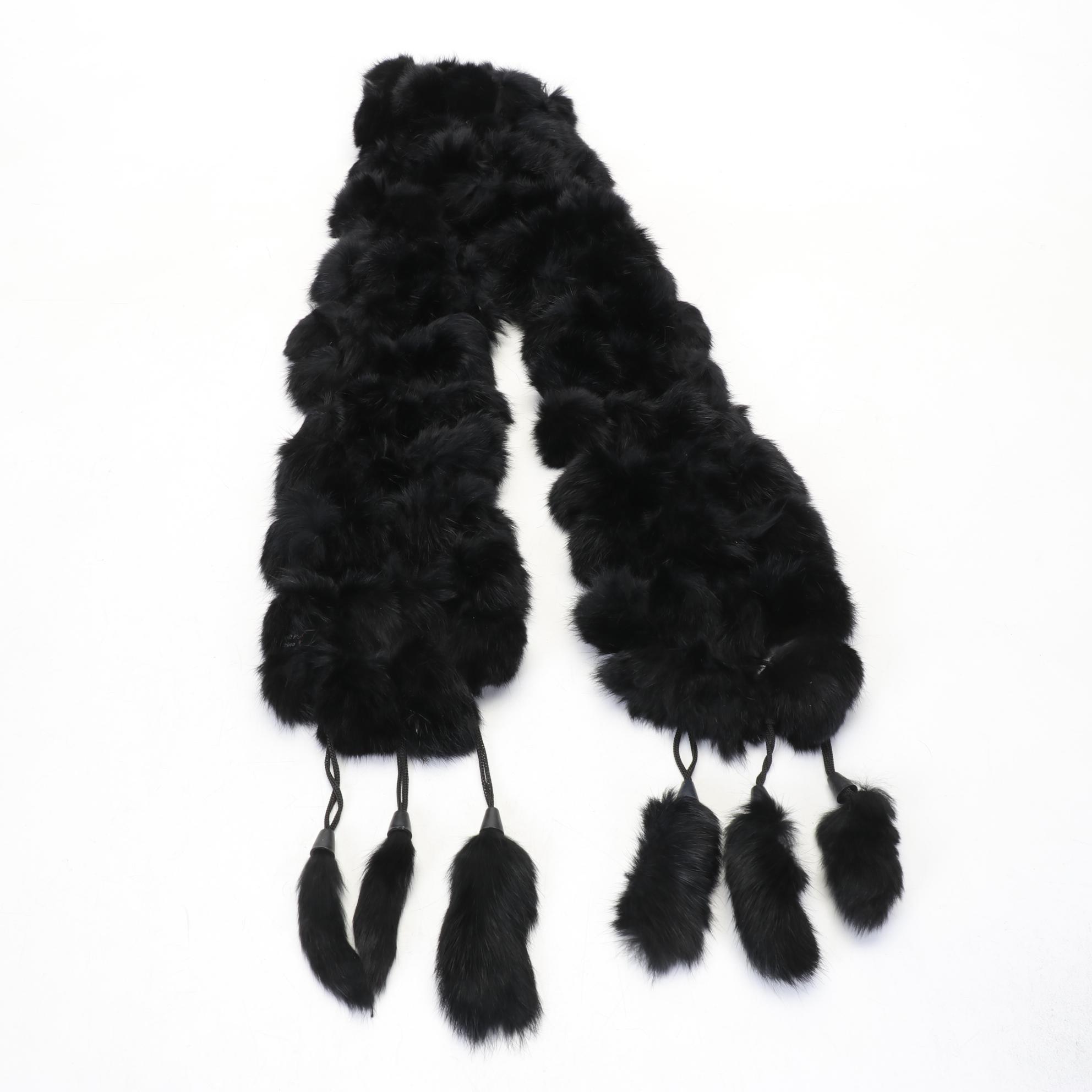 Ebony Rabbit Fur Pom-Pom Scarves