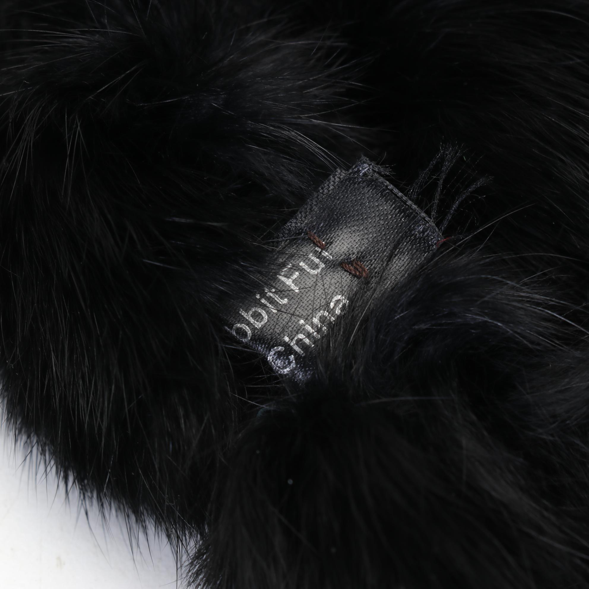 Ebony Rabbit Fur Pom-Pom Scarves