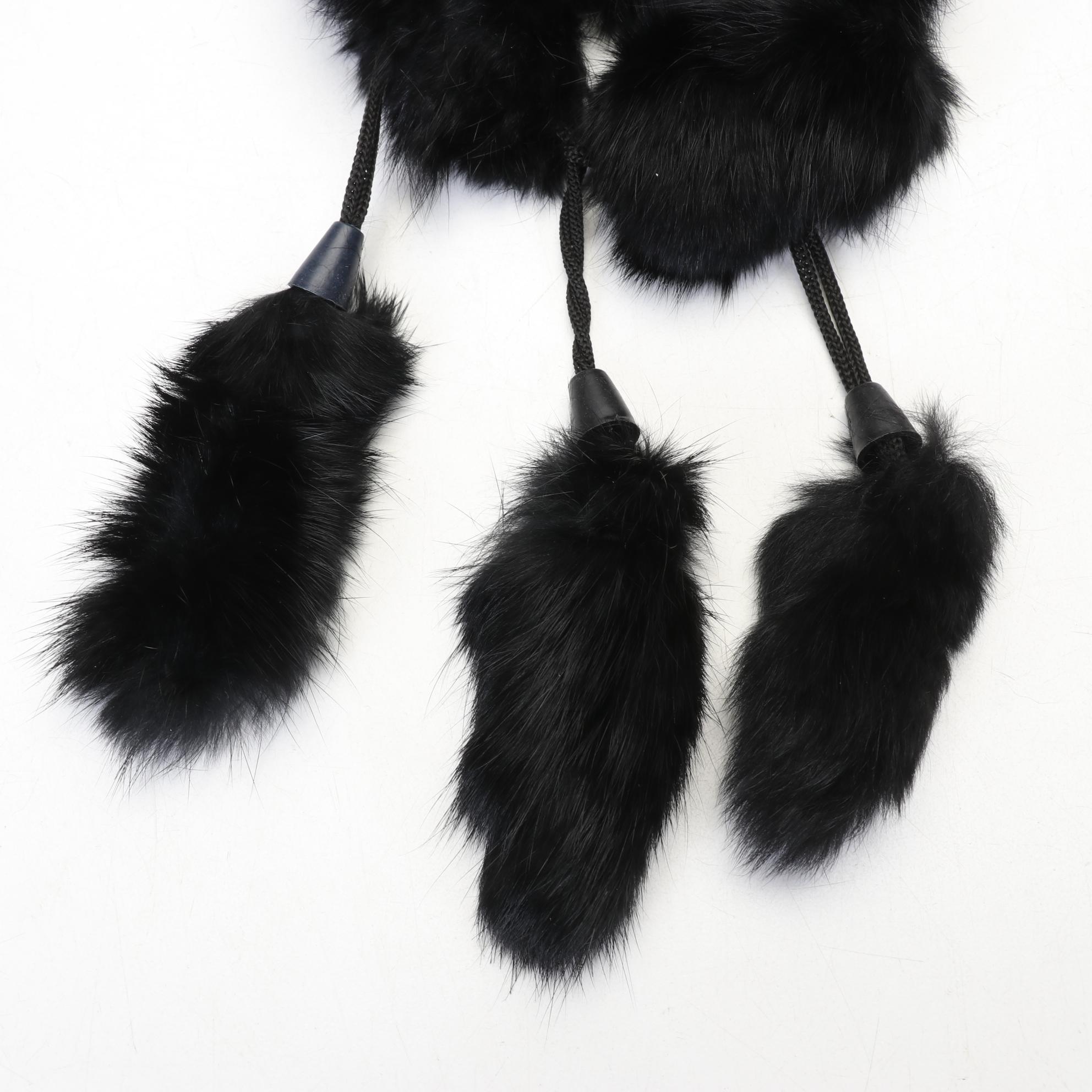 Ebony Rabbit Fur Pom-Pom Scarves