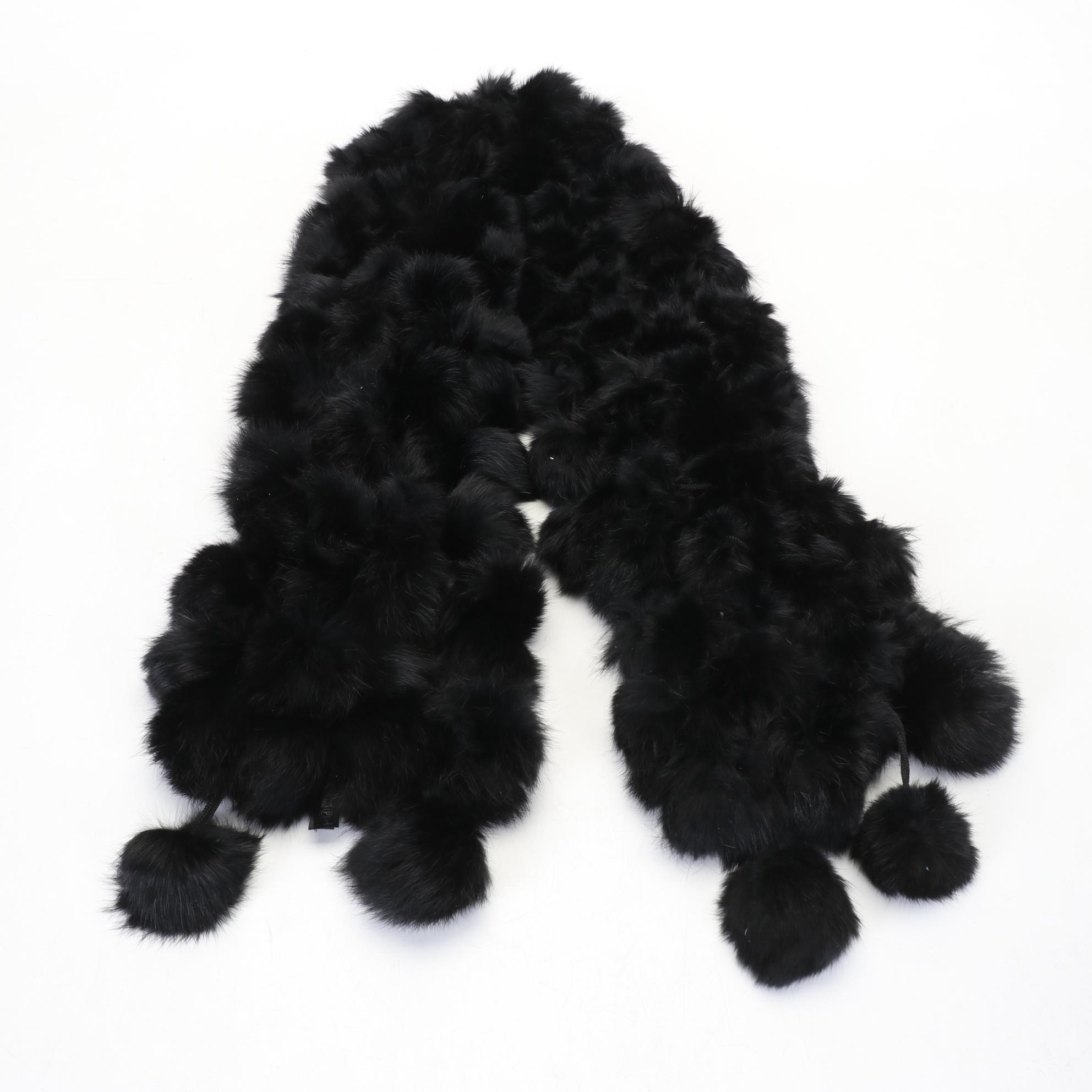Ebony Rabbit Fur Pom-Pom Scarves