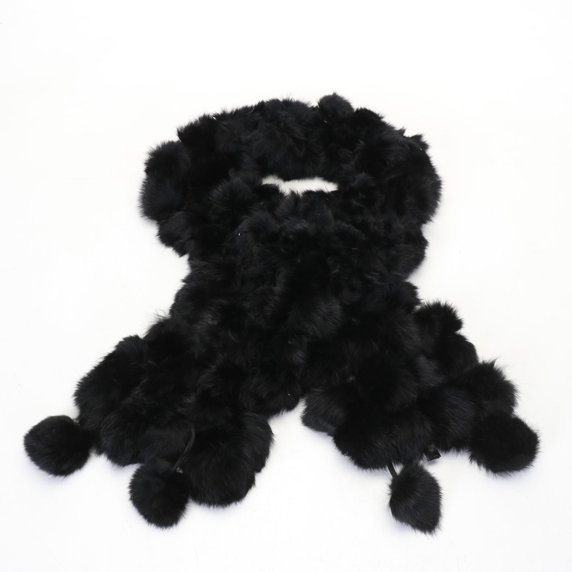 ebony-rabbit-fur-pom-pom-scarves-ebth