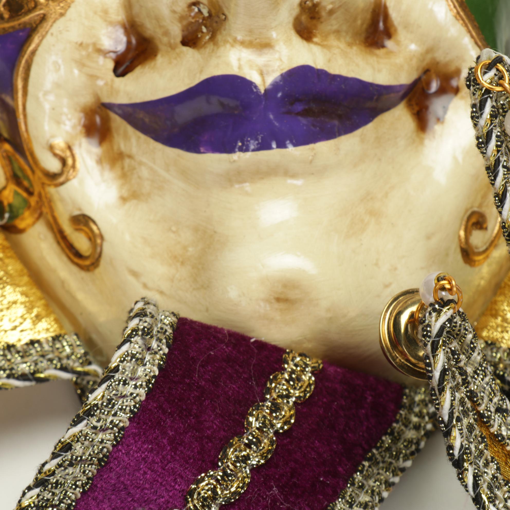 Venetian Carnival Jester Masks In Coordinating Green, Purple and Gold