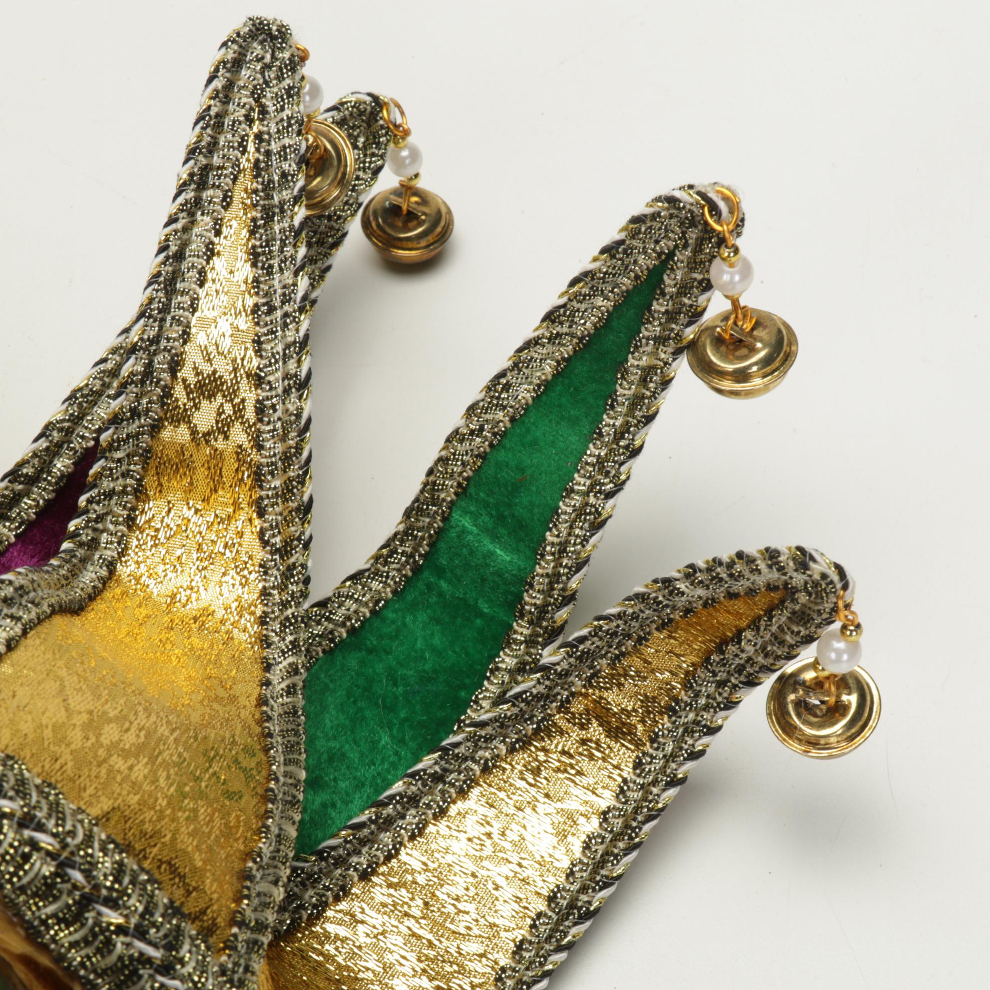 Venetian Carnival Jester Masks In Coordinating Green, Purple and Gold