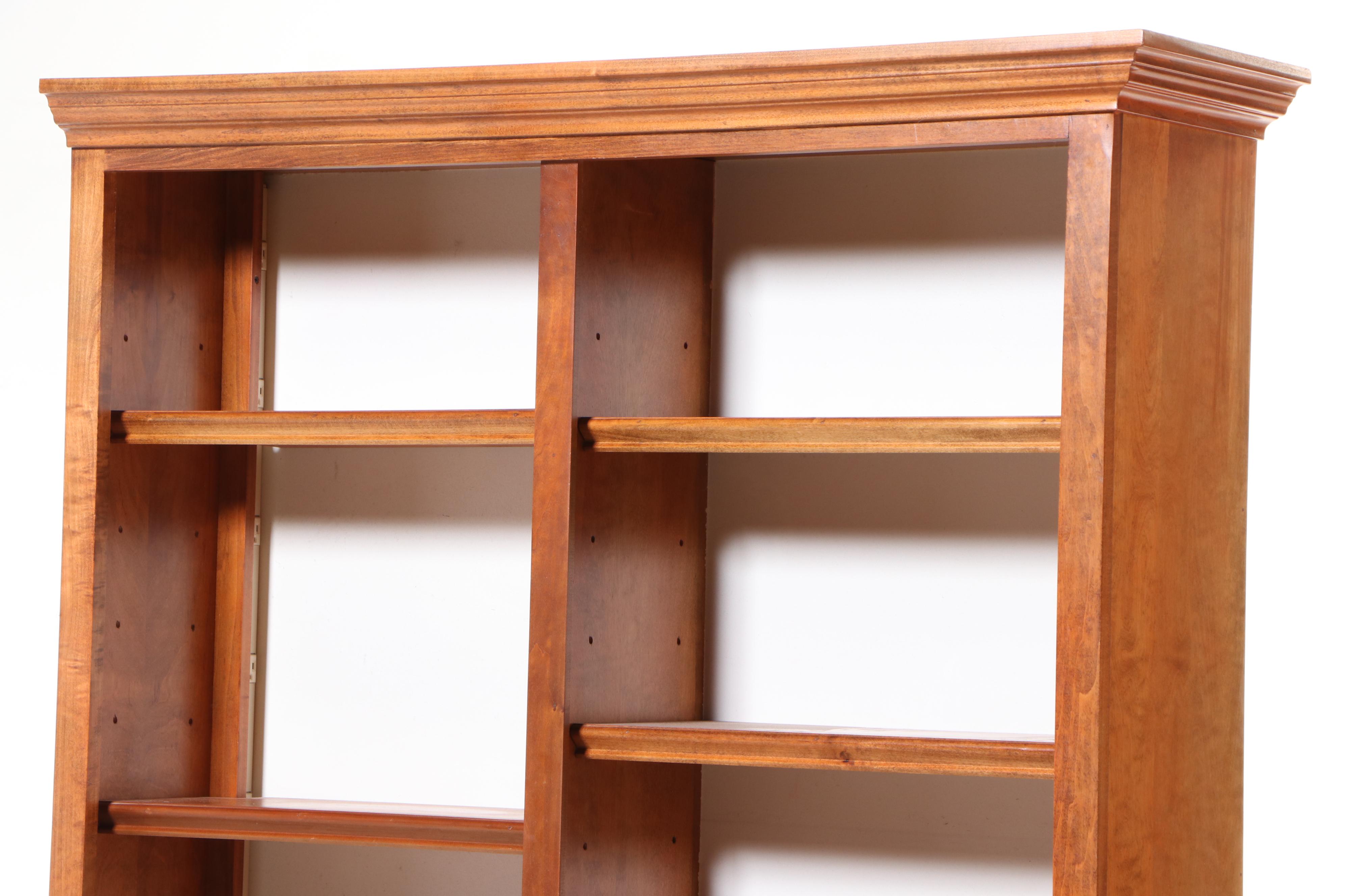Cherry Wood Bookcase with Adjustable Shelves and Built-In Power Strips