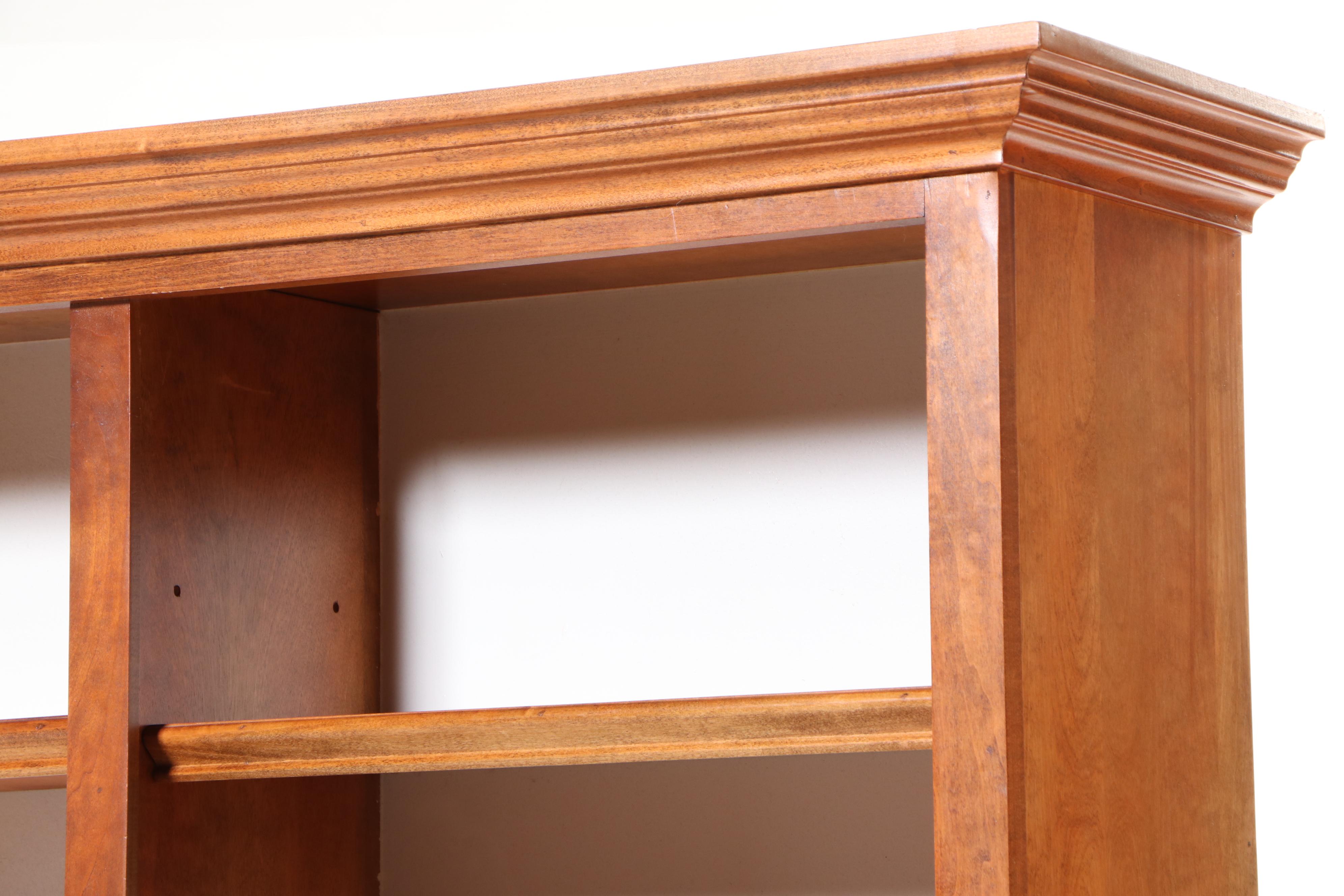 Cherry Wood Bookcase with Adjustable Shelves and Built-In Power Strips