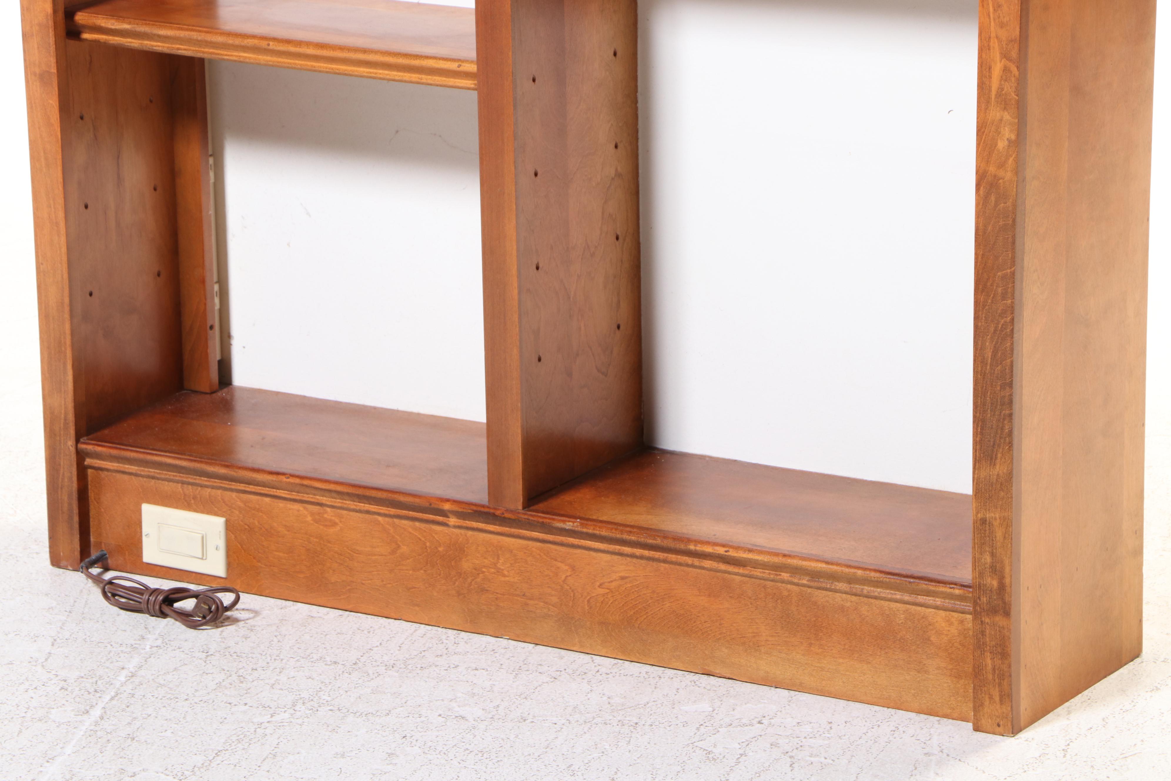 Cherry Wood Bookcase with Adjustable Shelves and Built-In Power Strips