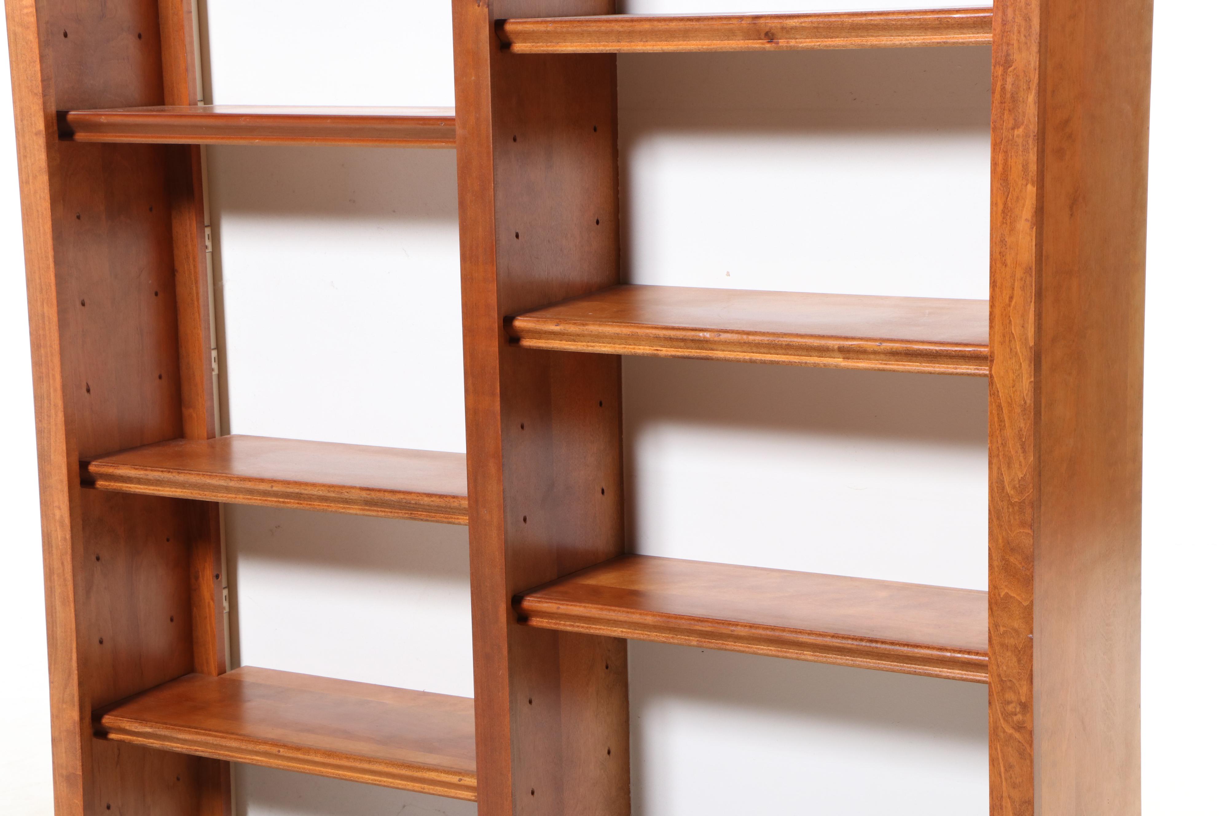 Cherry Wood Bookcase with Adjustable Shelves and Built-In Power Strips