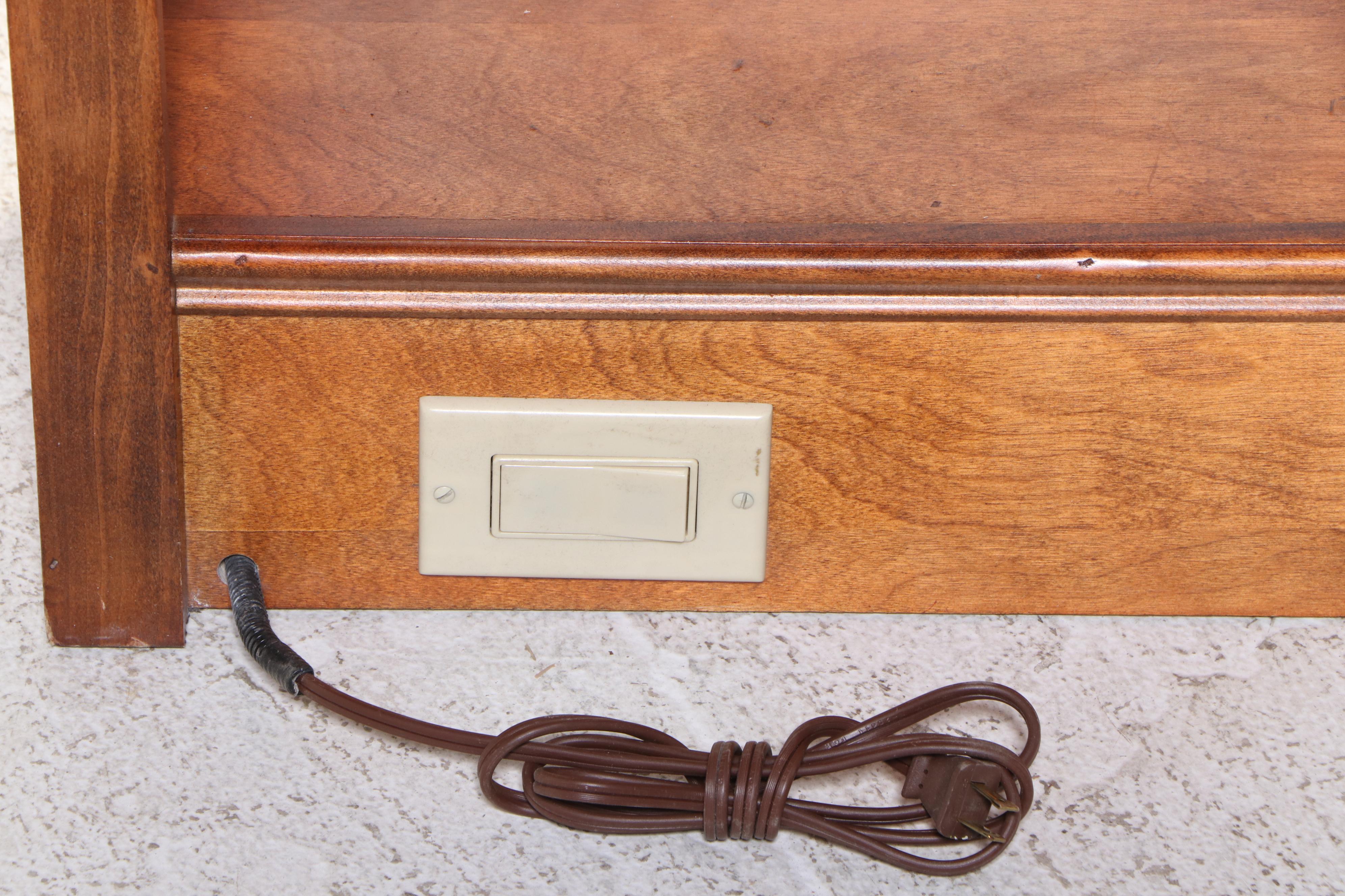 Cherry Wood Bookcase with Adjustable Shelves and Built-In Power Strips
