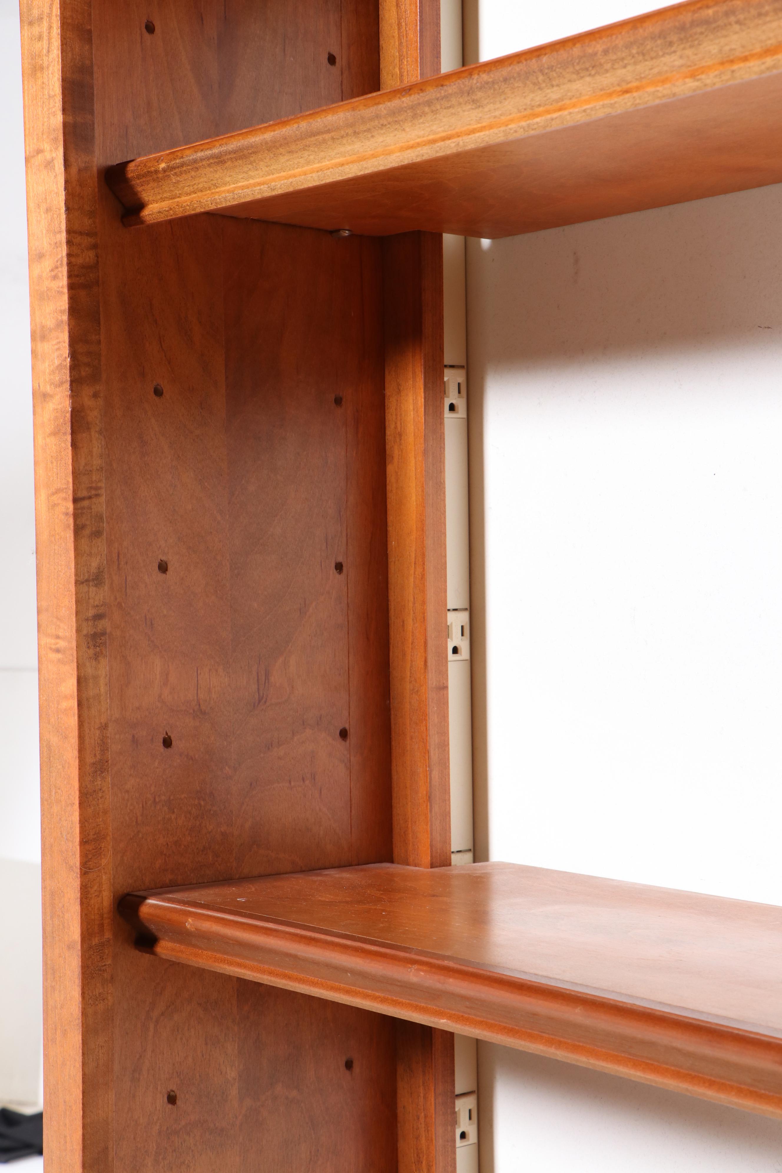 Cherry Wood Bookcase with Adjustable Shelves and Built-In Power Strips