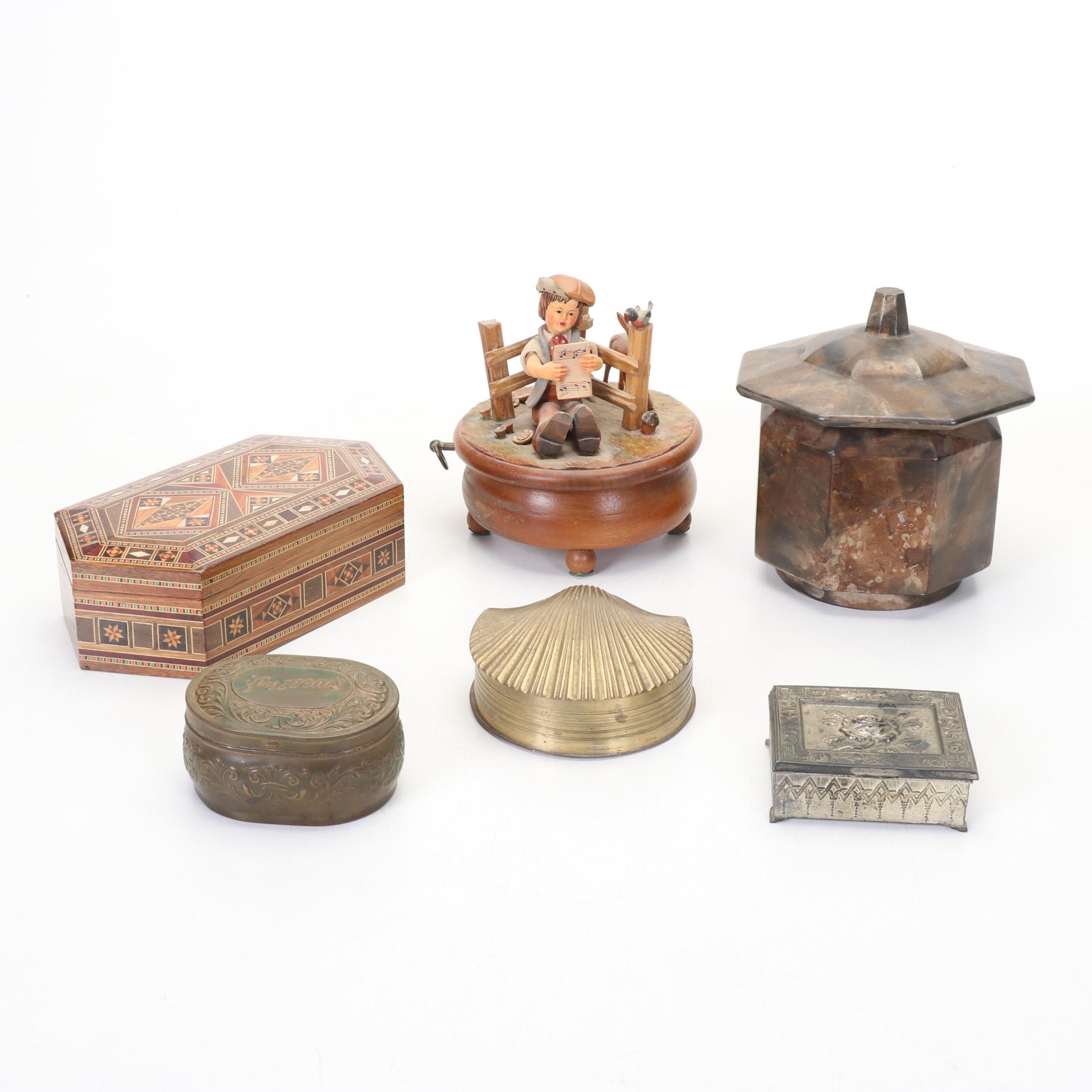 Anri Music Box Featuring Swiss Movement With Wood Inlaid And Decorative Boxes