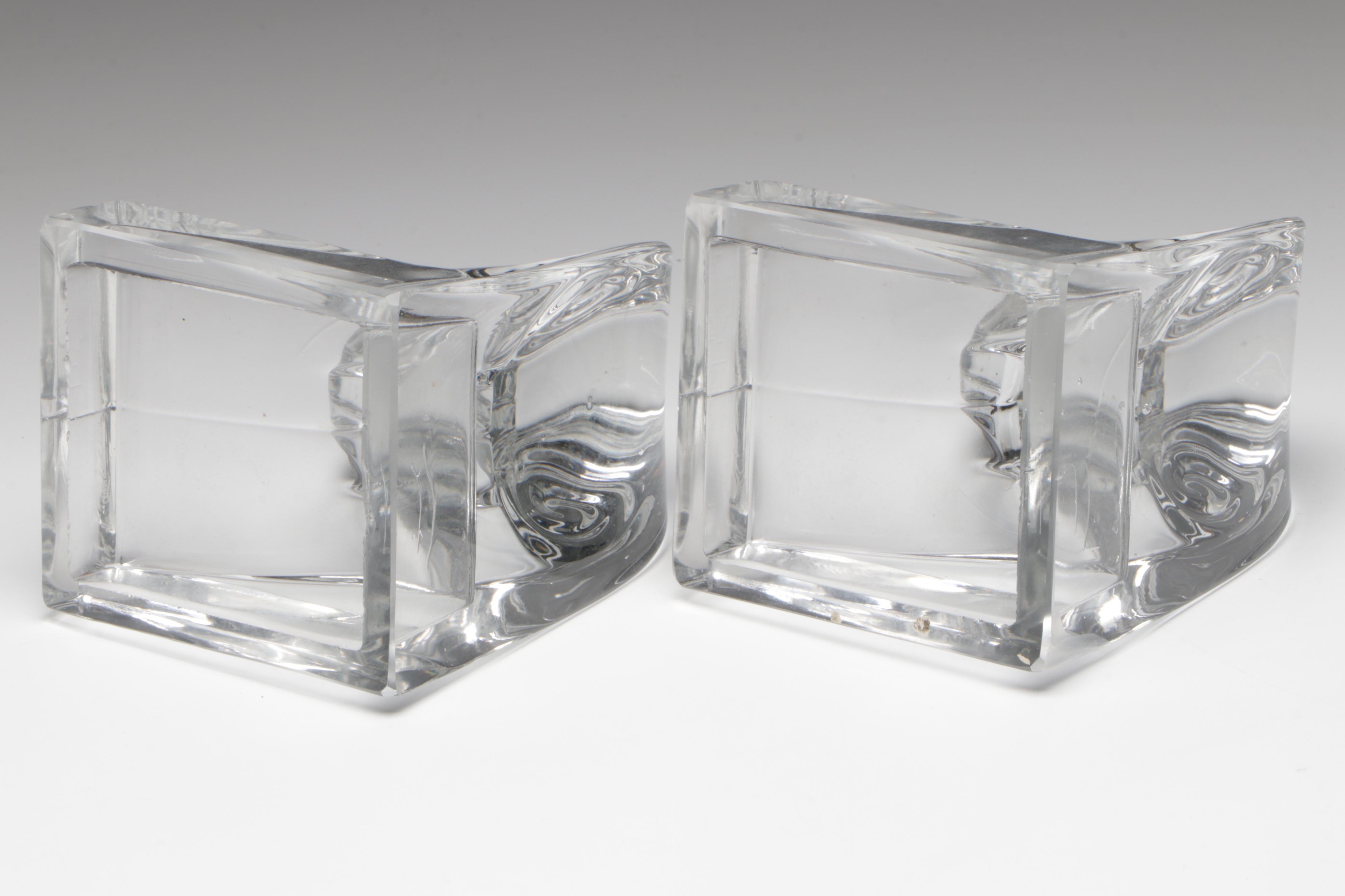 Art Deco Style Glass Scroll Bookends with Gemstone Globe Bookends