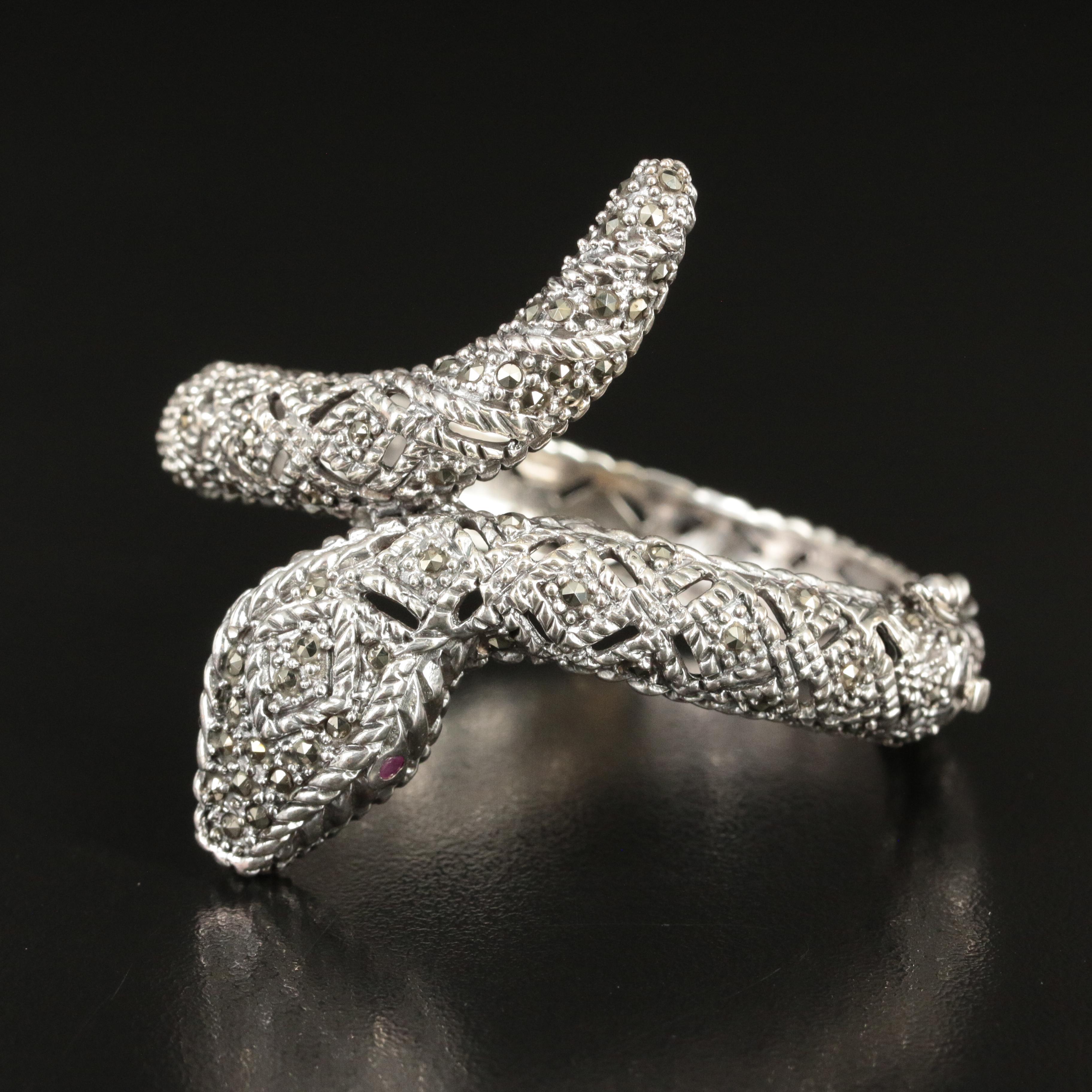 Sterling and Pyrite Hinged Snake Bracelet