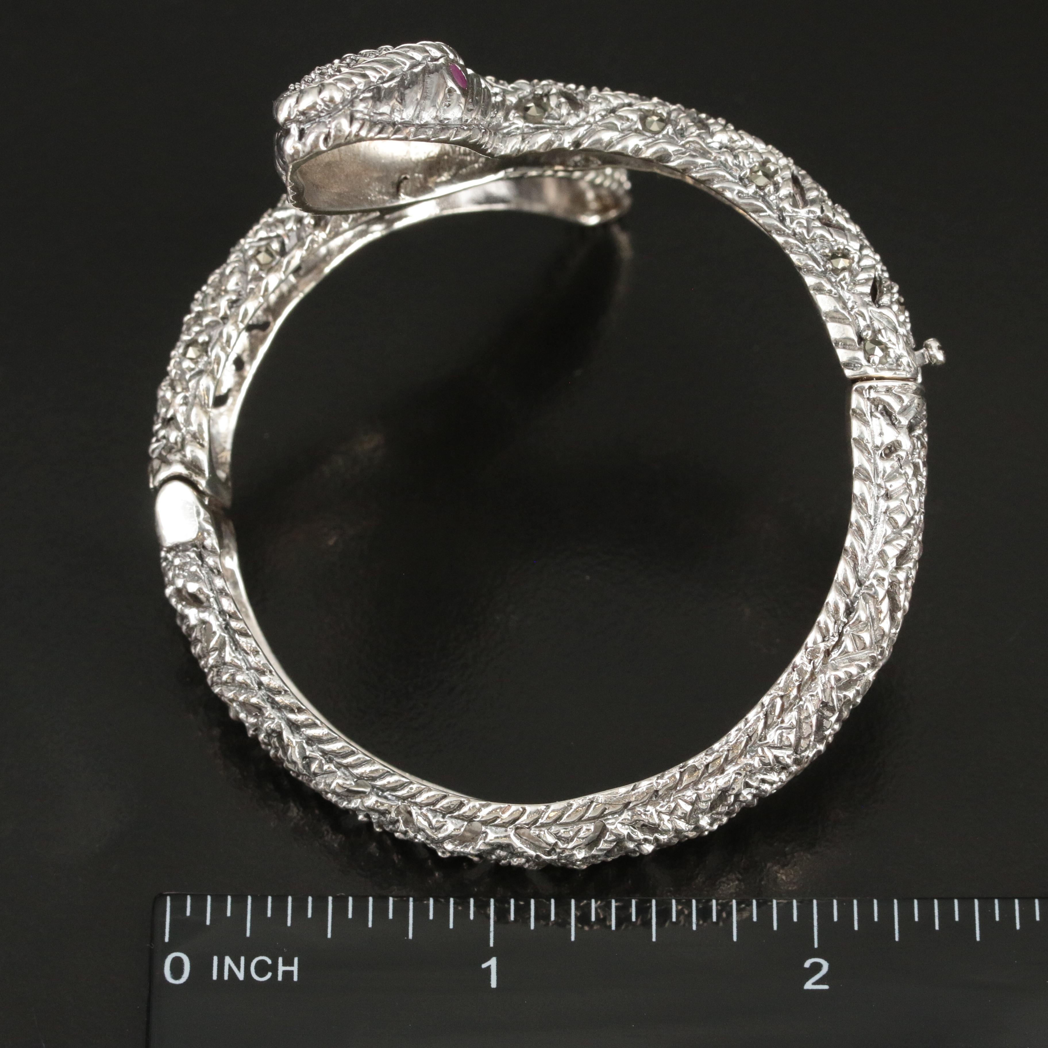 Sterling and Pyrite Hinged Snake Bracelet