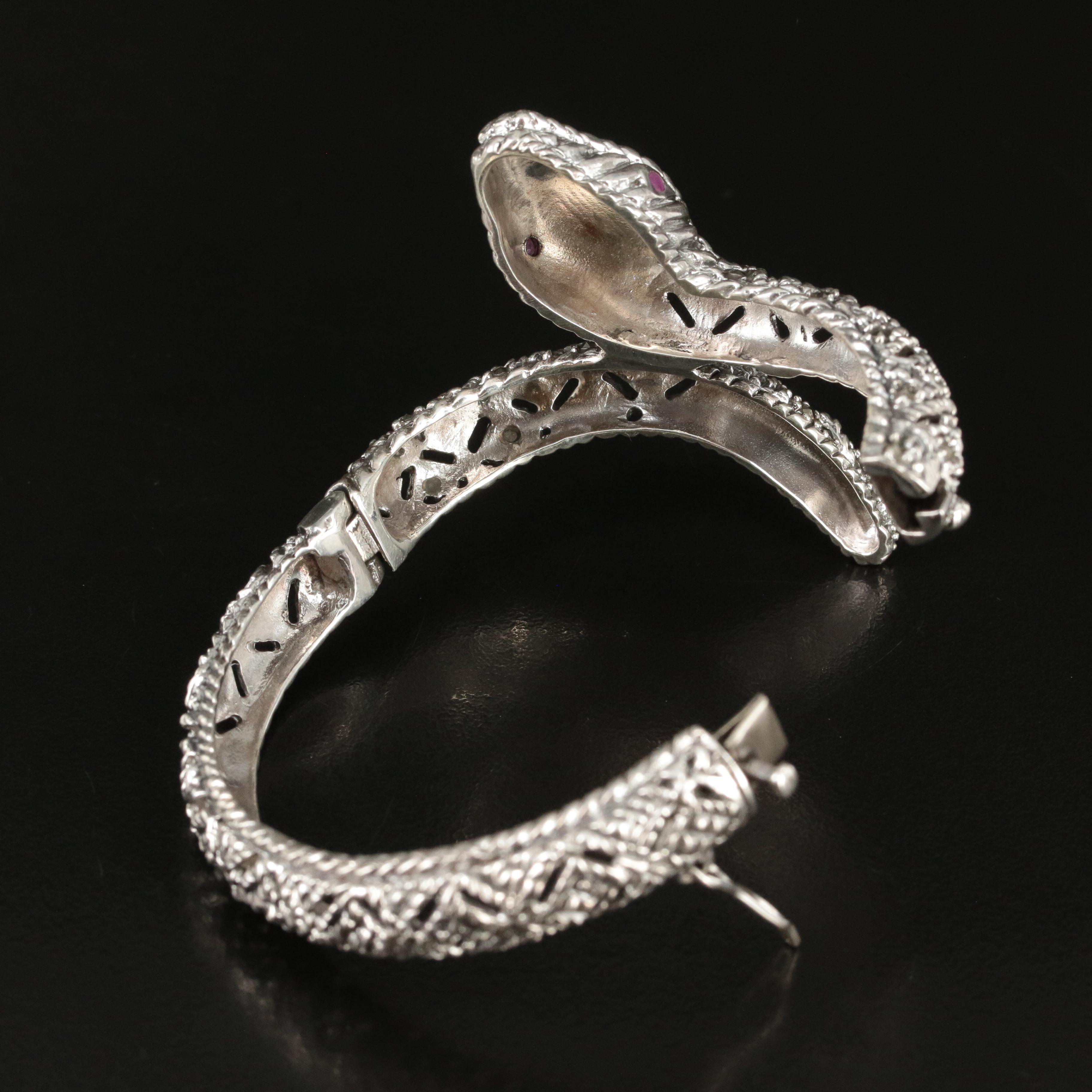 Sterling and Pyrite Hinged Snake Bracelet