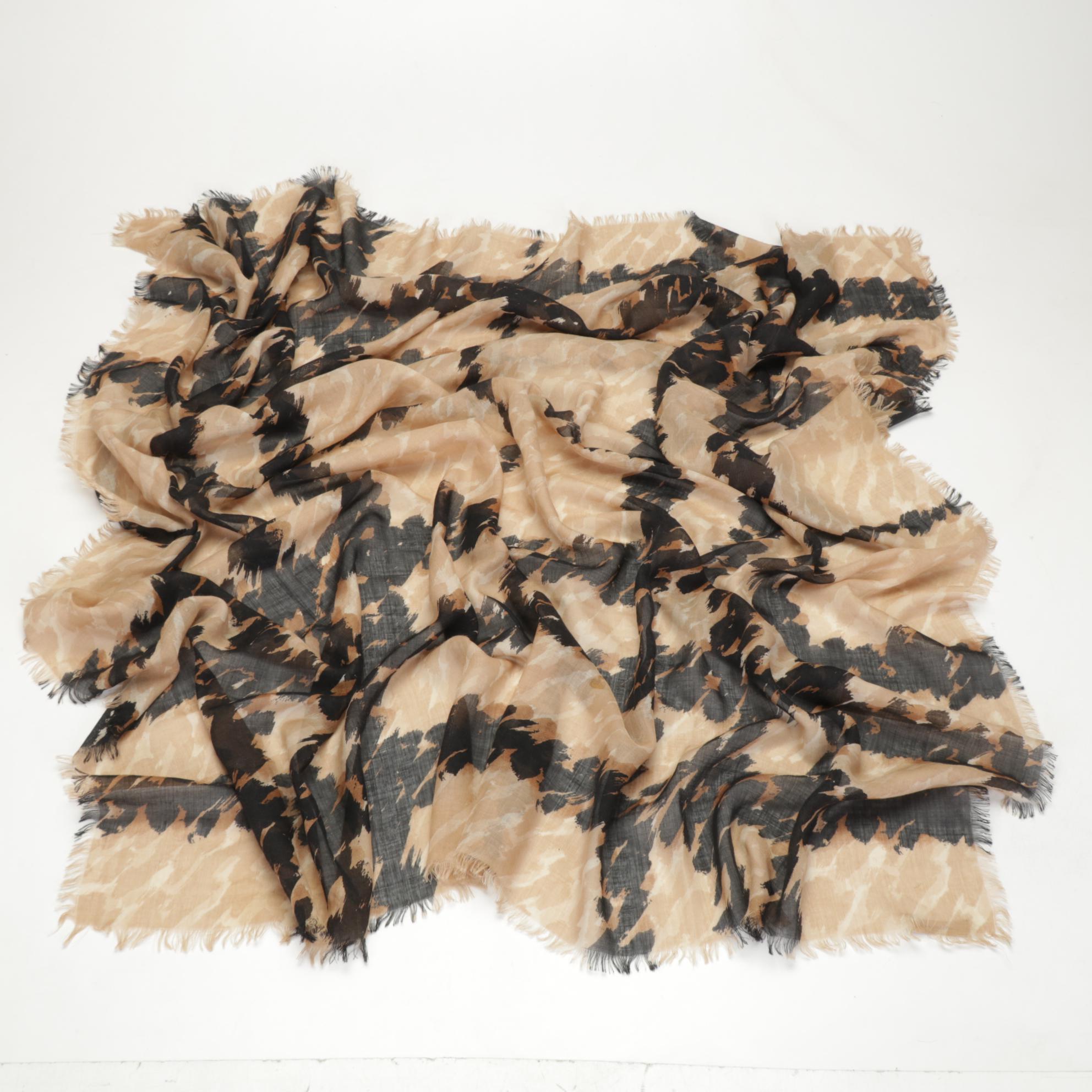 Burberry Wool Blend Lightweight Pashmina Scarf In Impressionistic Pattern