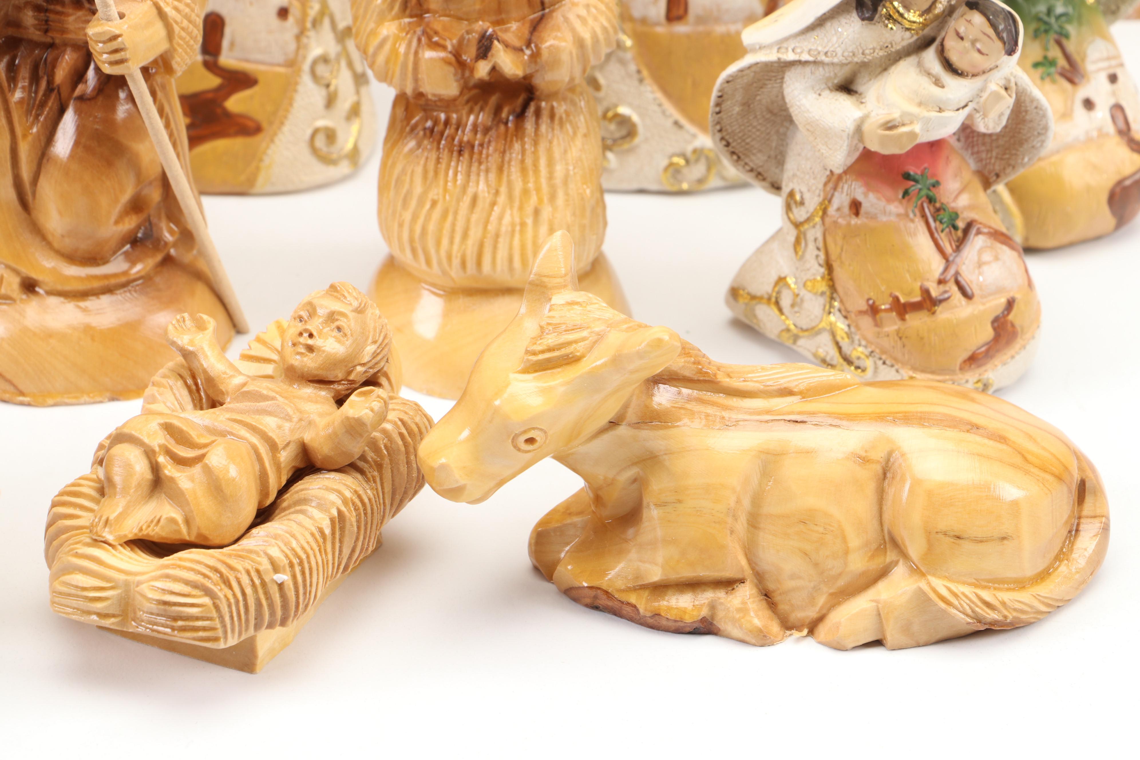 Carved Wood Nativity Set with Resin Nesting Bethlehem Nativity Set and More