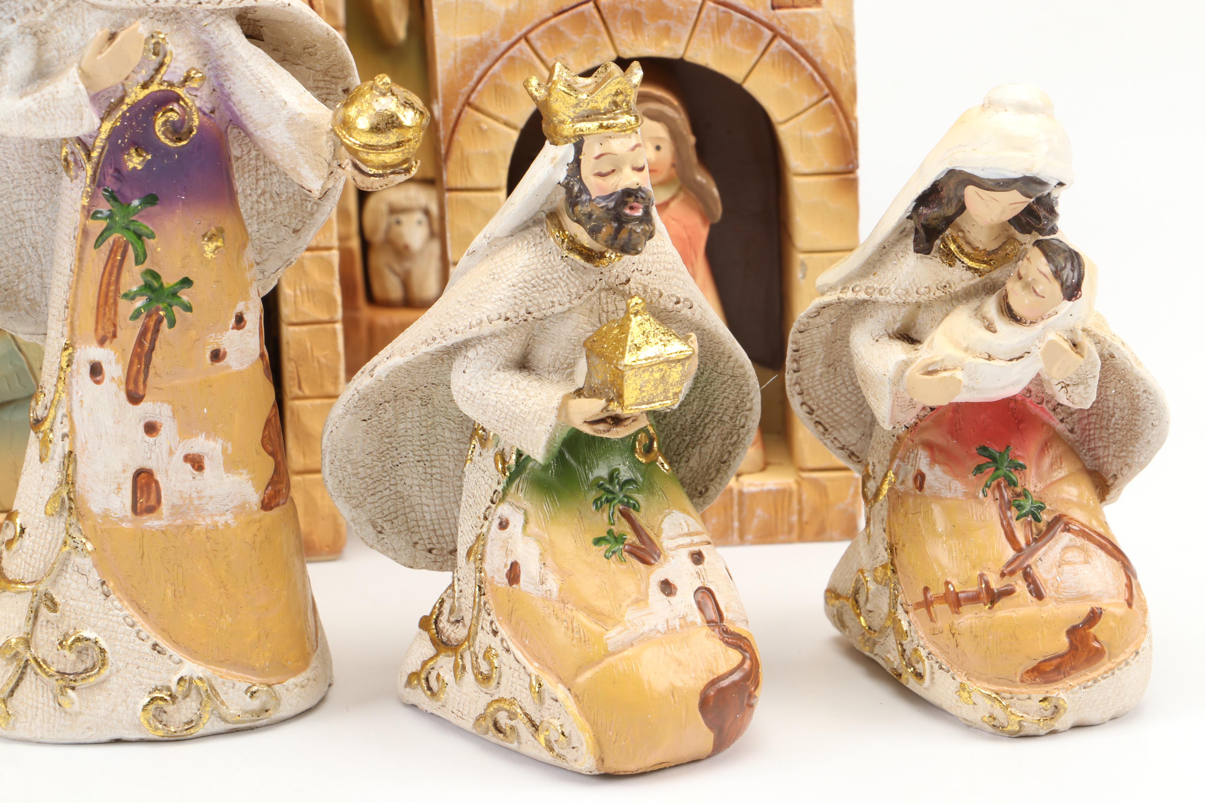 Carved Wood Nativity Set with Resin Nesting Bethlehem Nativity Set and More