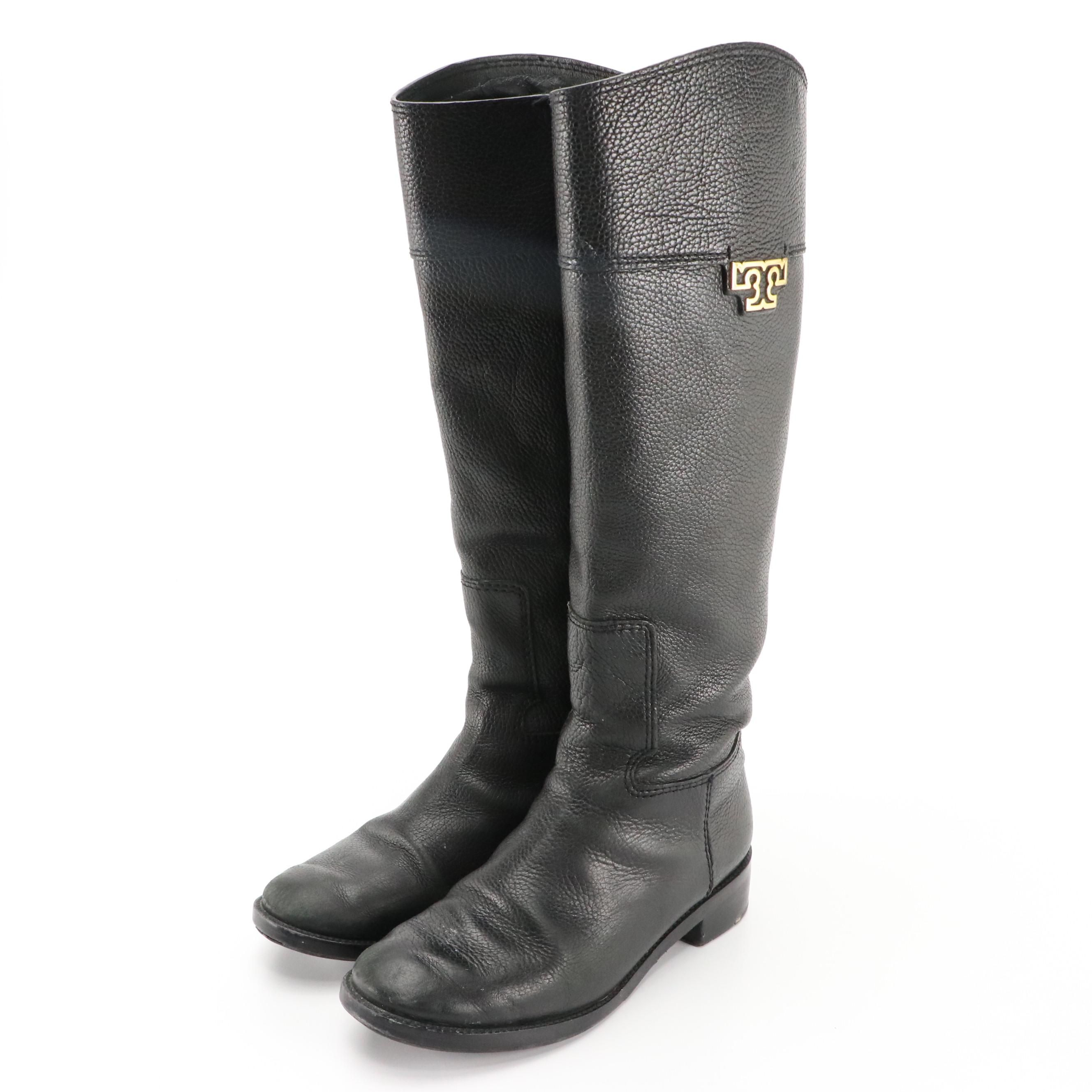 Tory Burch Tumble Leather Joanna Riding Boots with Box