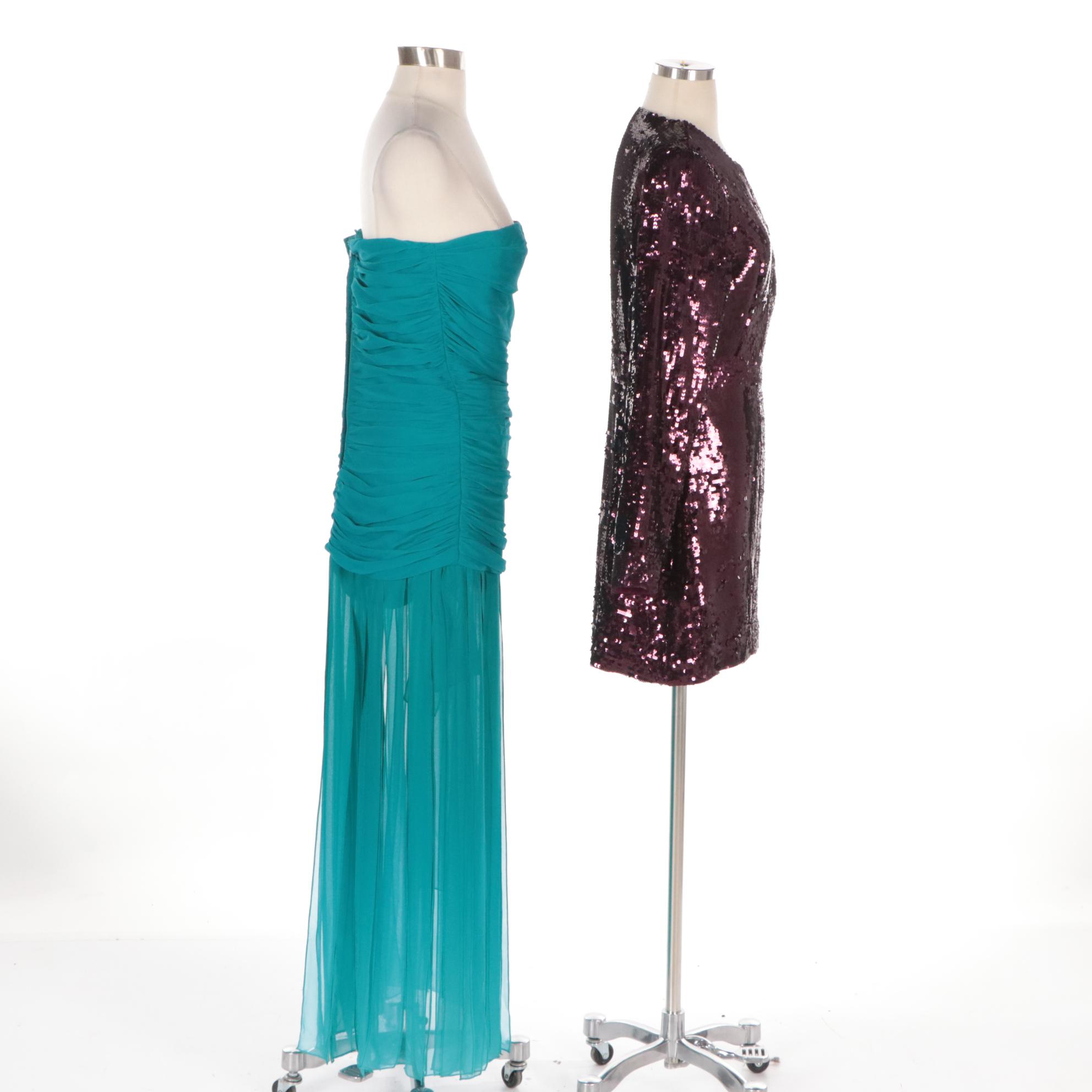 Tory Burch Sequined Silk Cocktail Dress and BCBG Ruched Silk Strapless Dress