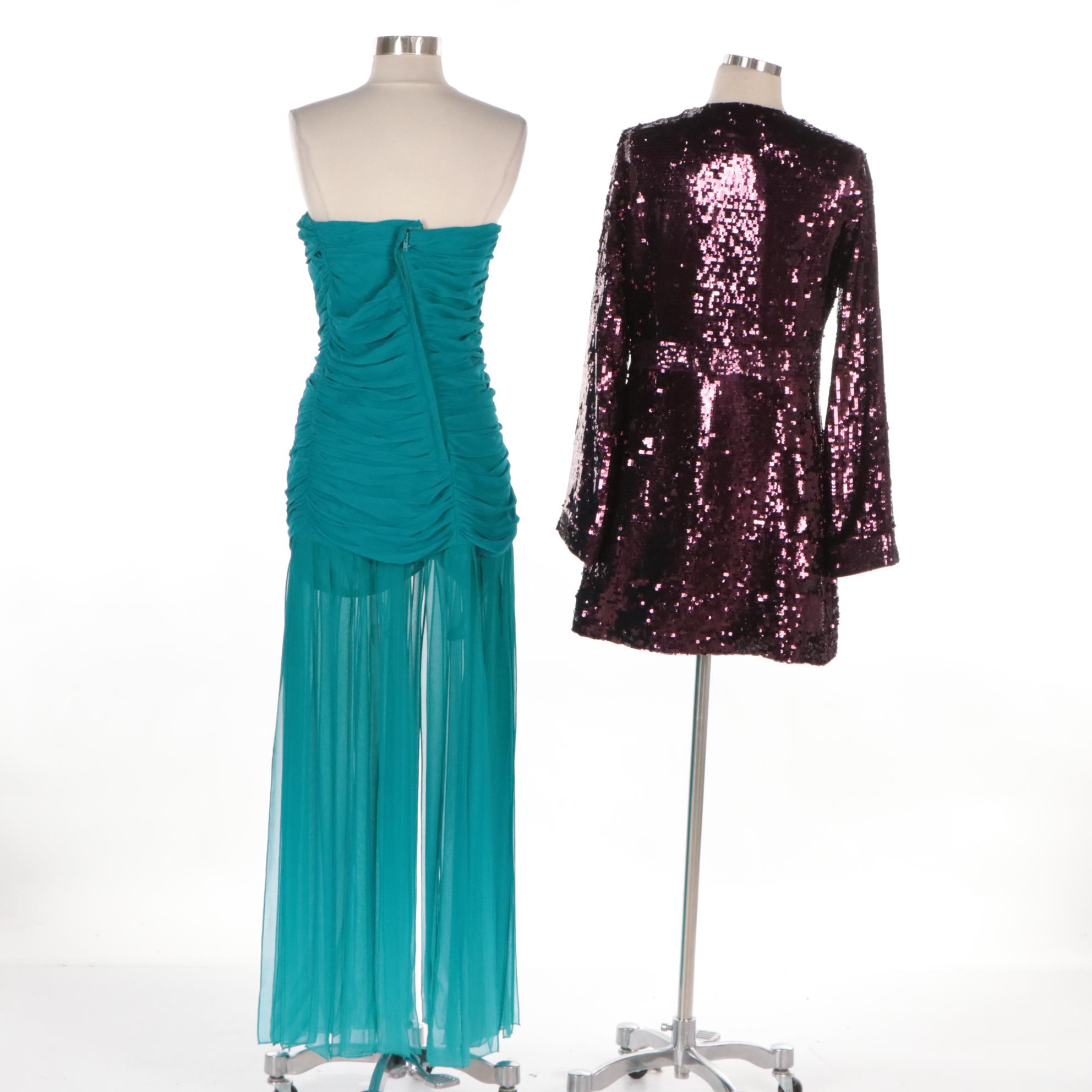 Tory Burch Sequined Silk Cocktail Dress and BCBG Ruched Silk Strapless Dress