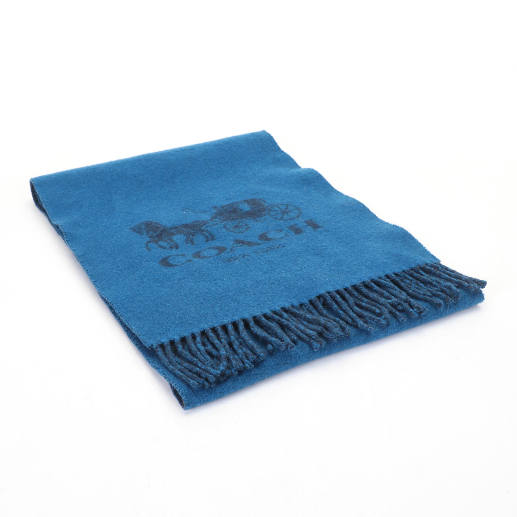 Royal Blue Coach Logo Cashmere Scarf