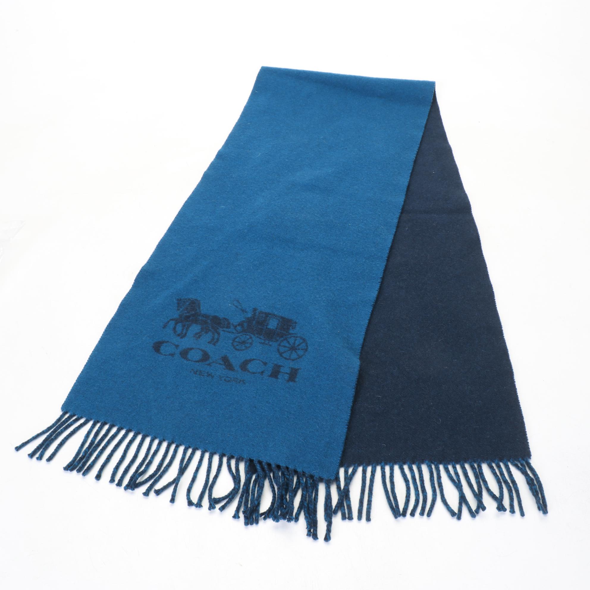 Royal Blue Coach Logo Cashmere Scarf