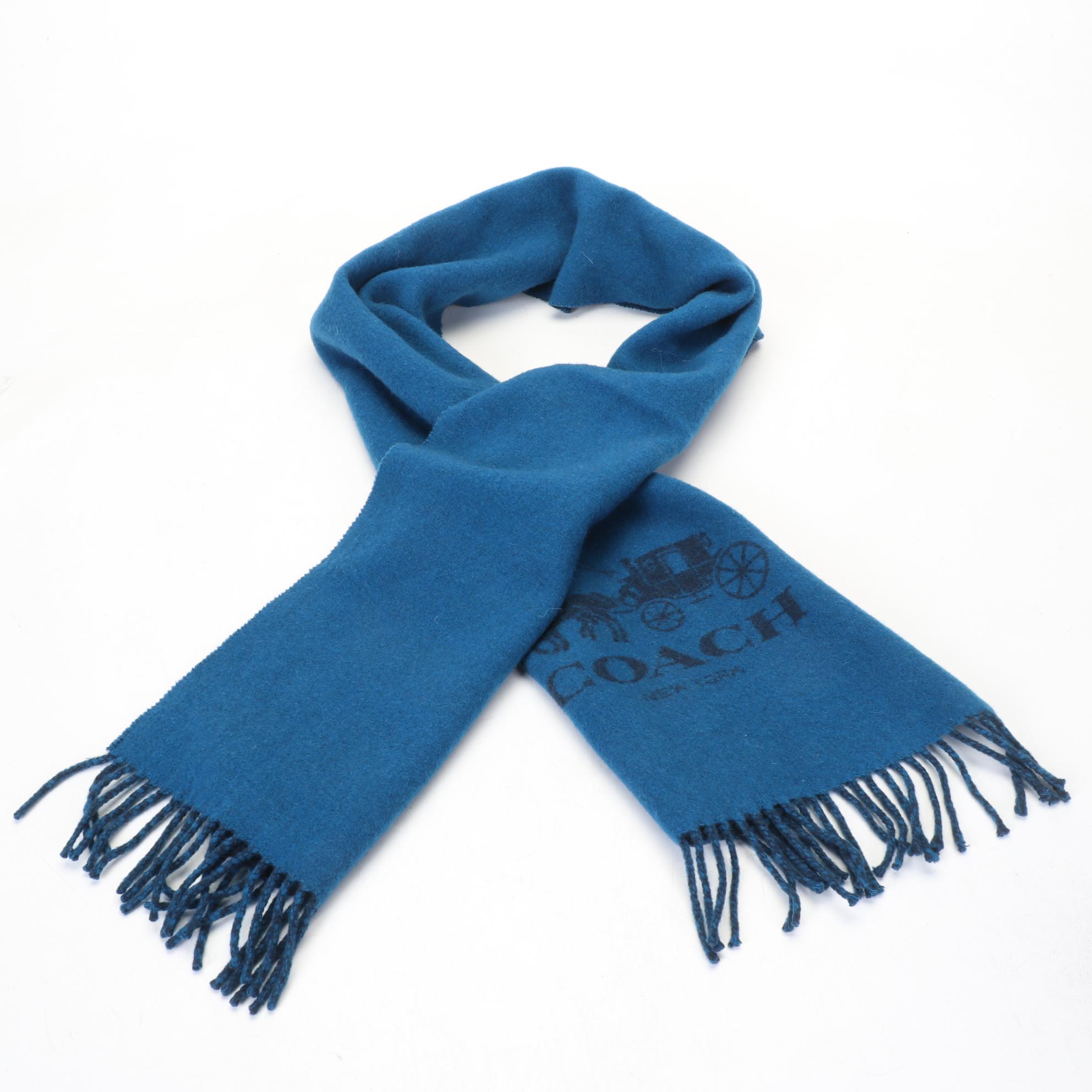 Royal Blue Coach Logo Cashmere Scarf