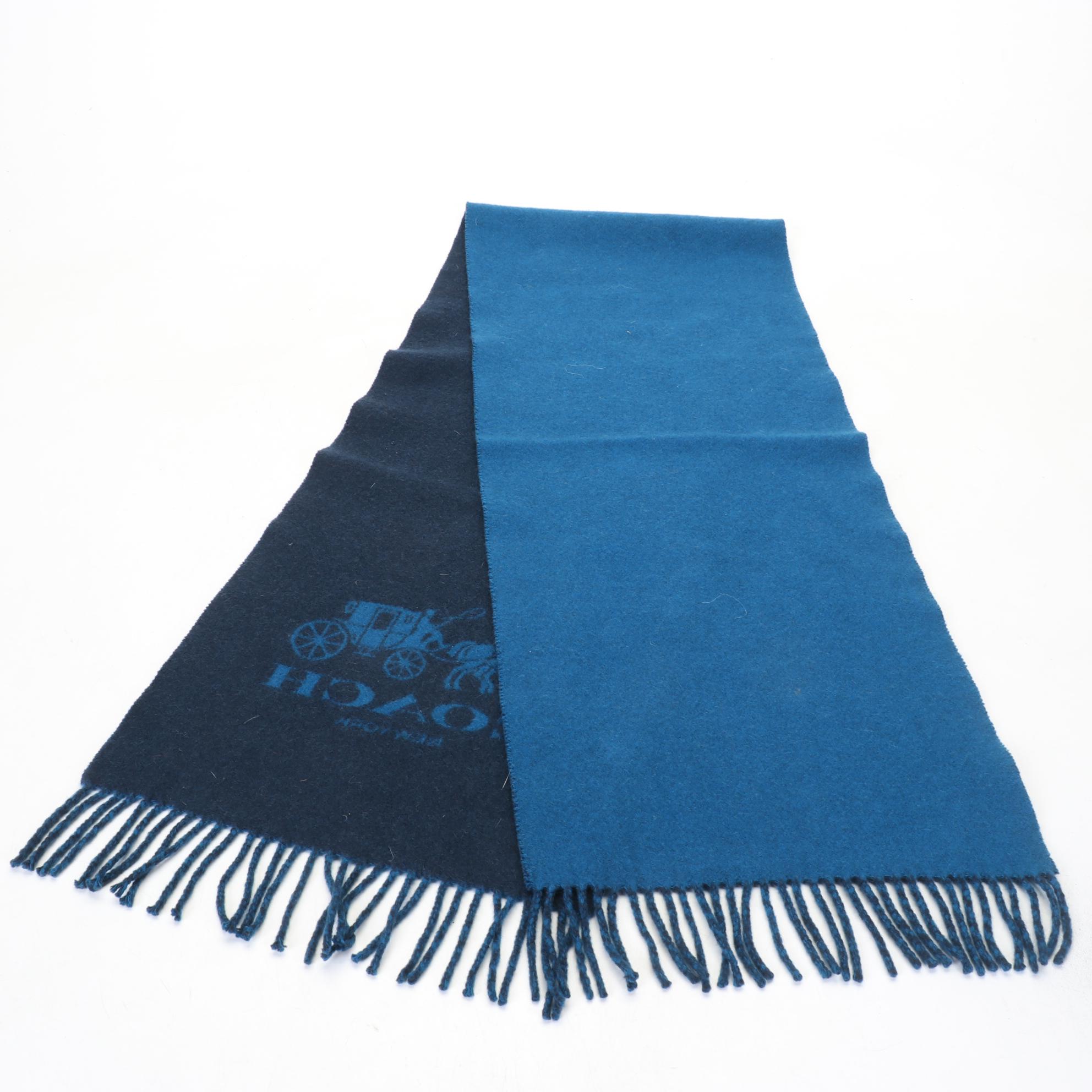 Royal Blue Coach Logo Cashmere Scarf