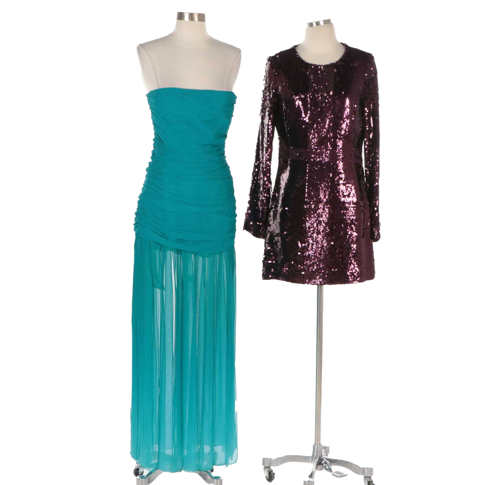 Tory Burch Sequined Silk Cocktail Dress and BCBG Ruched Silk Strapless Dress