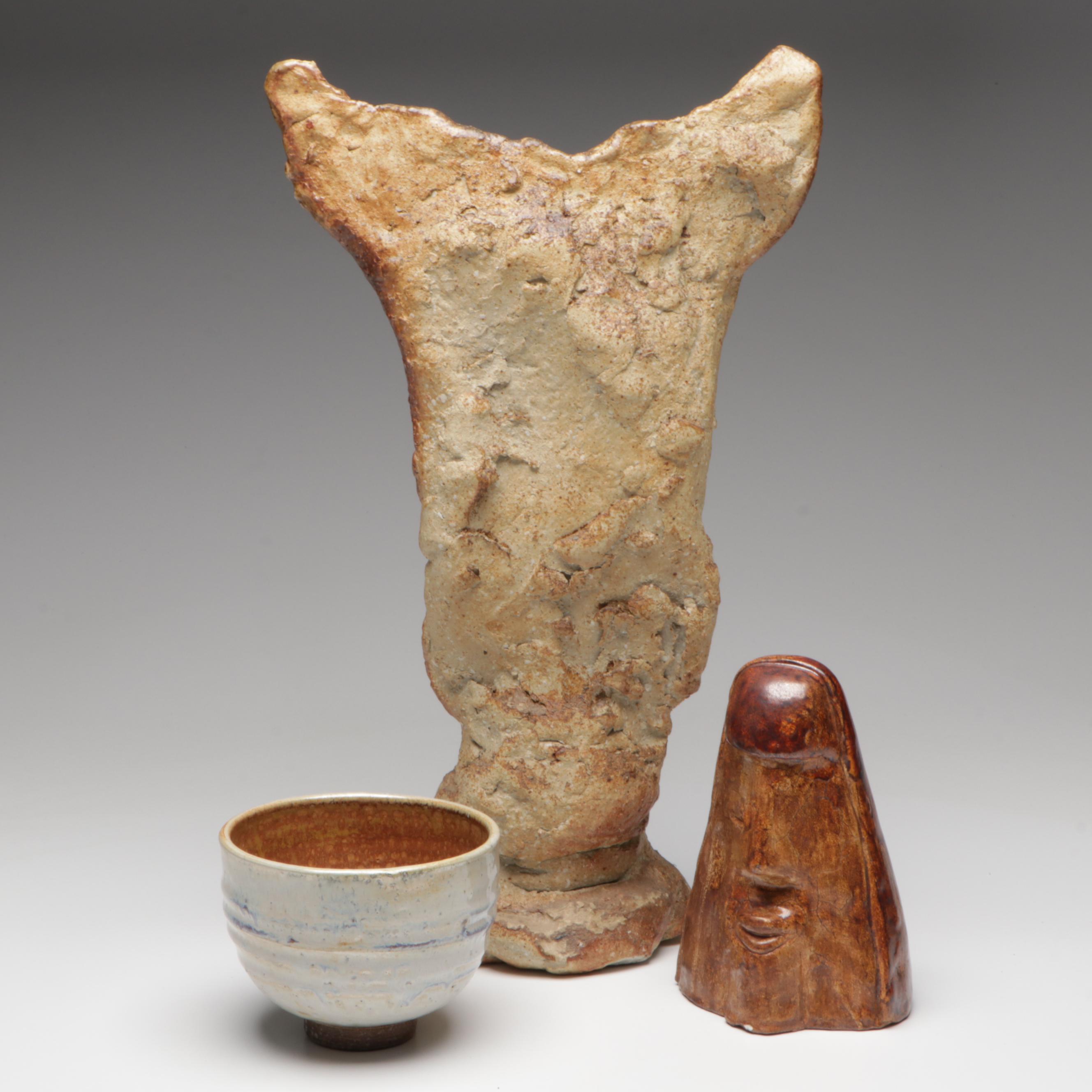 David Kastner SlabBuilt Figurines and Wheel Thrown Studio Art Pottery Bowl