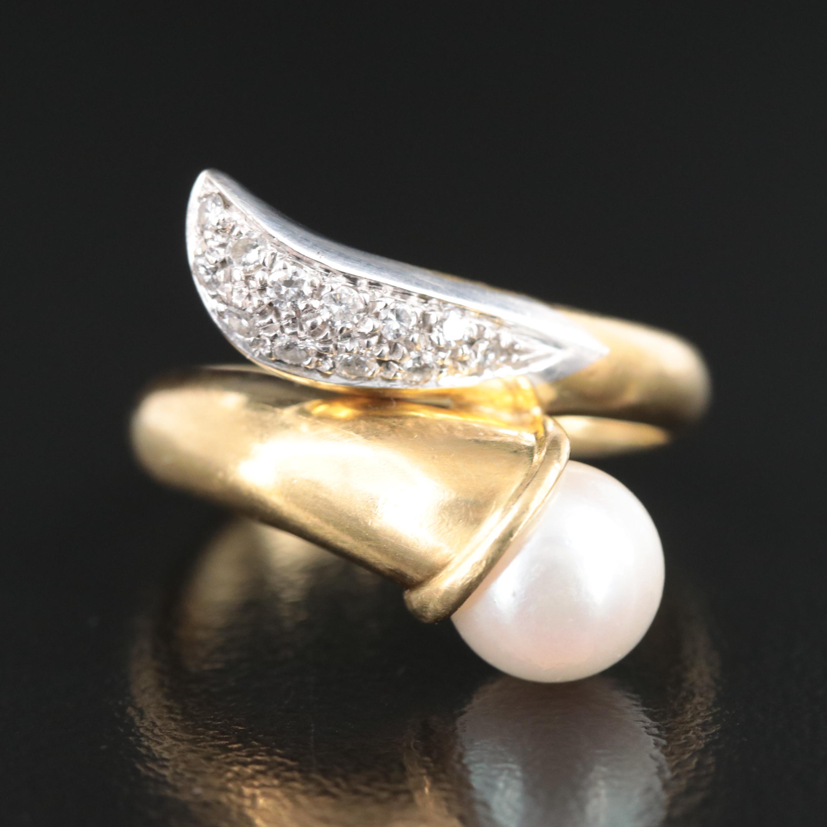 18K Two-Tone Pearl and Diamond Ring