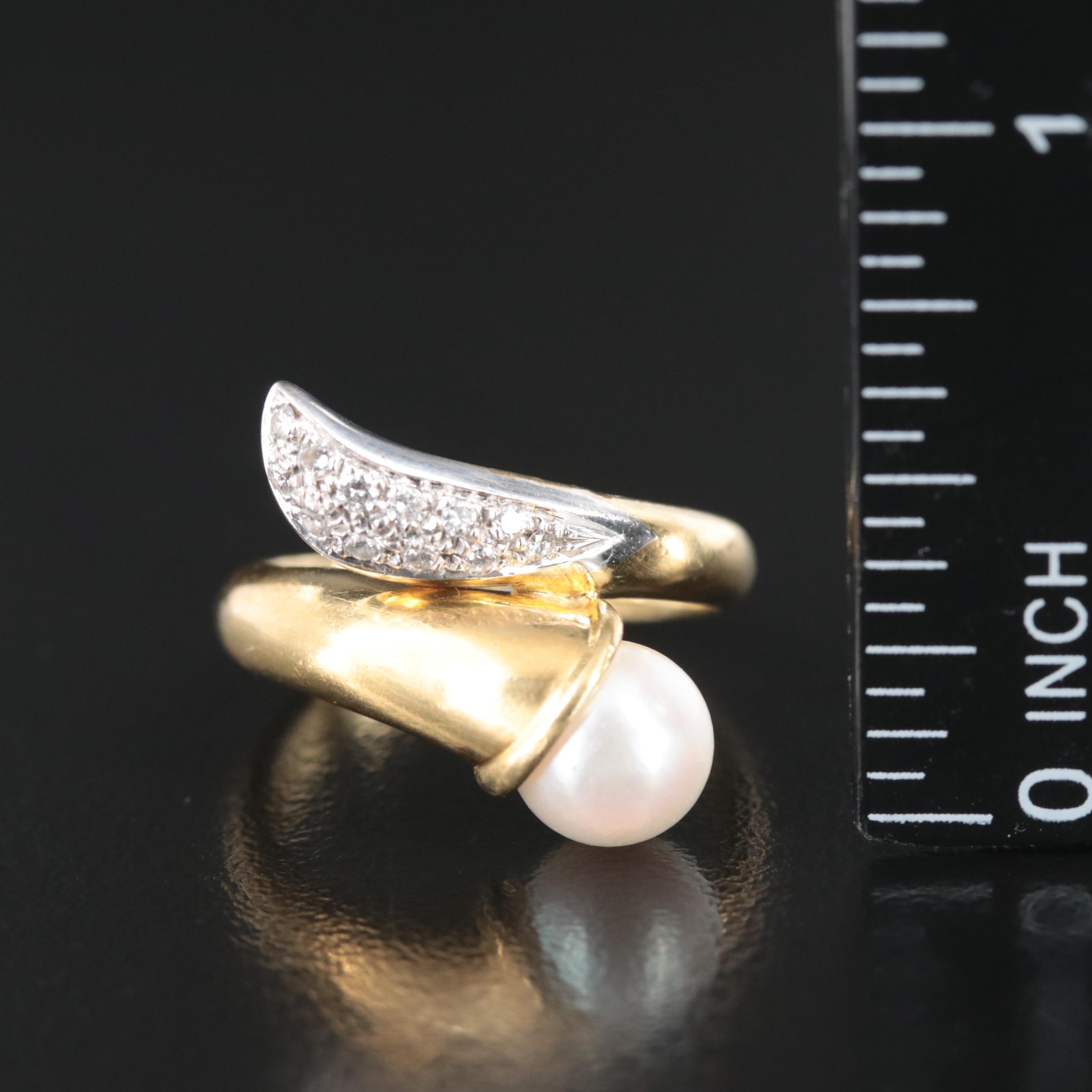 18K Two-Tone Pearl and Diamond Ring